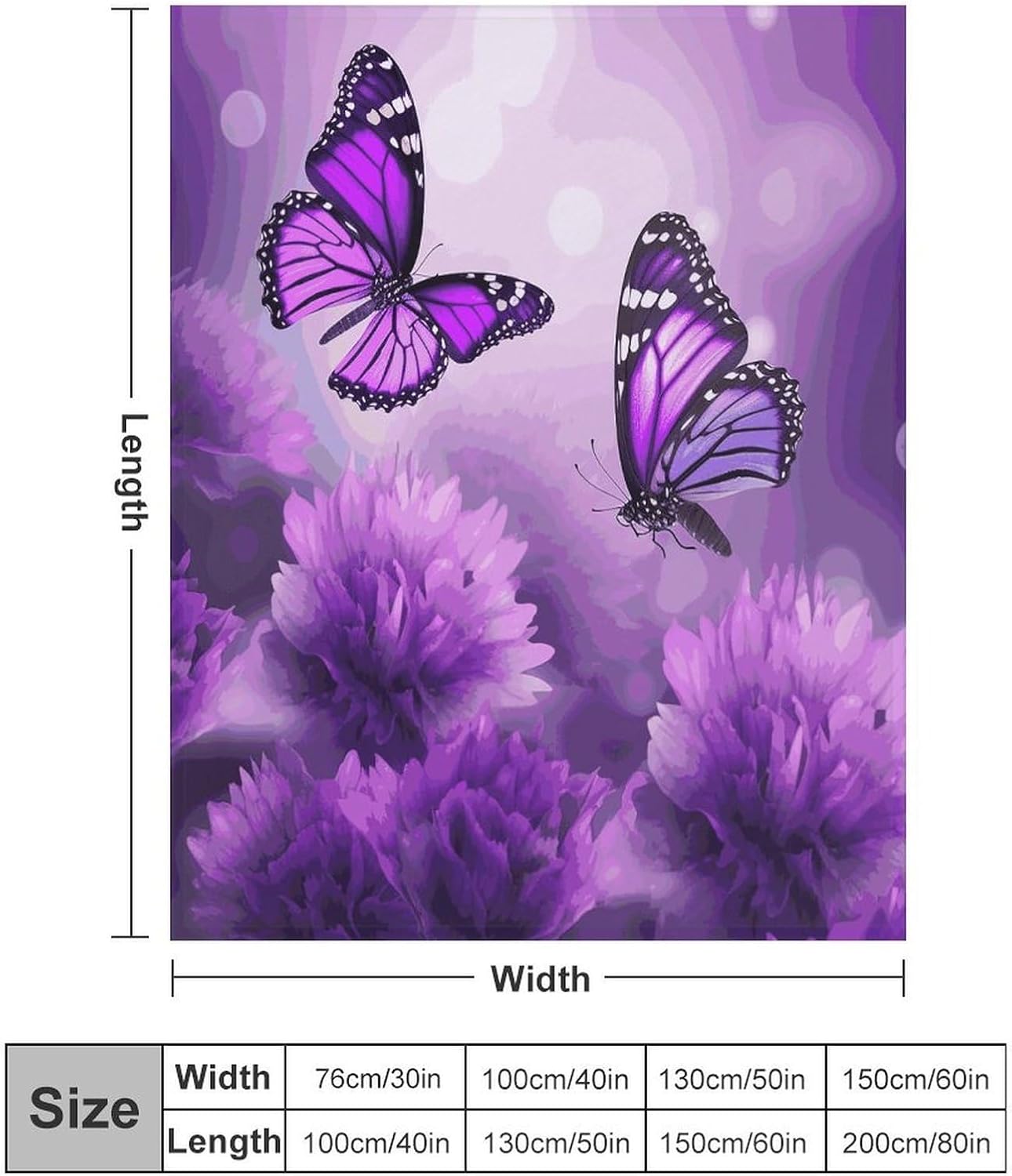 Purple Flower Butterflies Blanket Super Soft Lightweight Throw Blanket Cute Cozy Warm Bed Blanket Decorative Fuzzy Blanket All-Season Home Decor Gift for Sofa Couch Living Room 50"*60"（130 * 150cm）