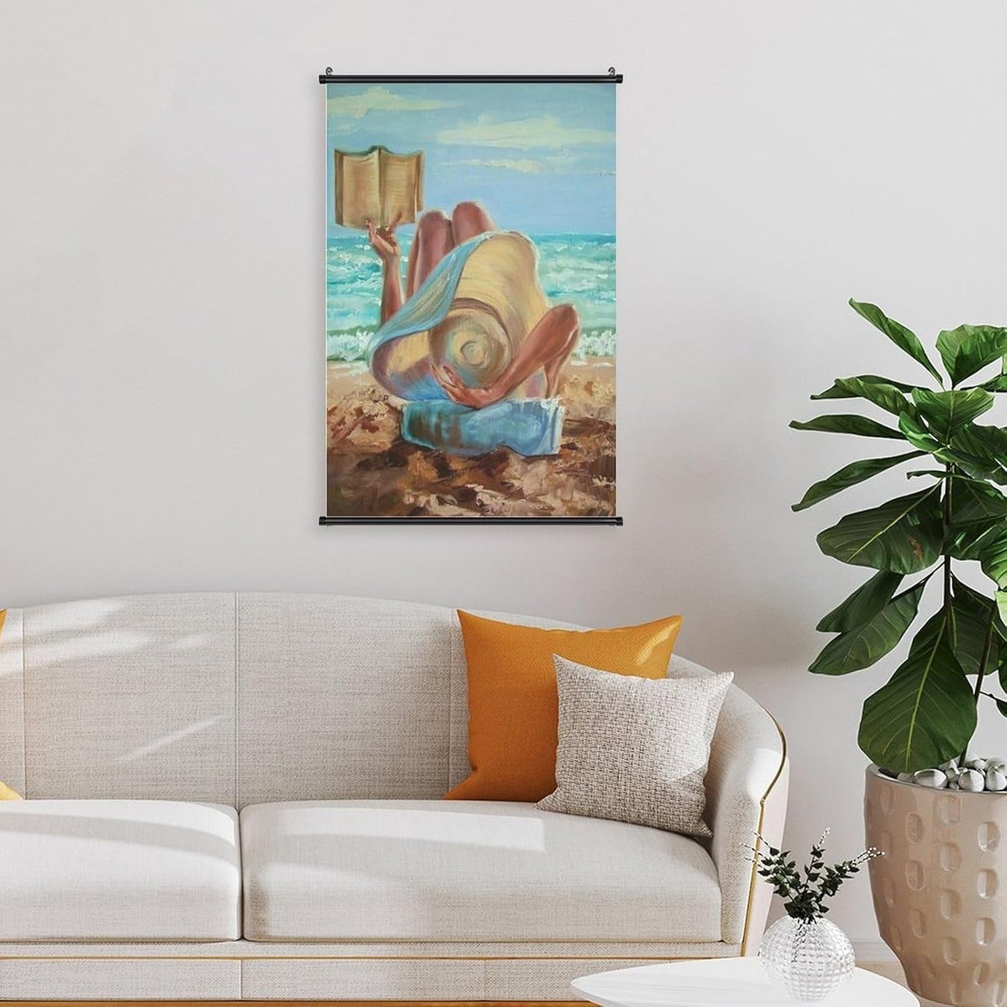 Rucatto Artistic Drawing Poster of A Woman Reading A Book on The Beach Wall Art Paintings Canvas Wall Decor Home Decor Living Room Decor Aesthetic 12x18inch(30x45cm) Style