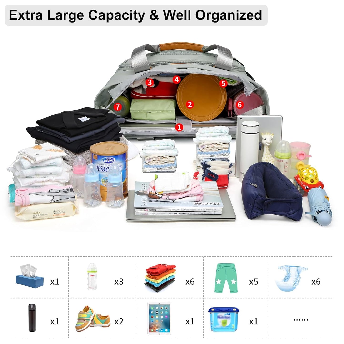 Diaper Bag Tote, Large Tote Diaper Bag with 16" Laptop Compartment, Baby Bag with Insulated Pocket for Mam and Dad, Ideal for Travel, Work (Morandi Grey) | Waterproof