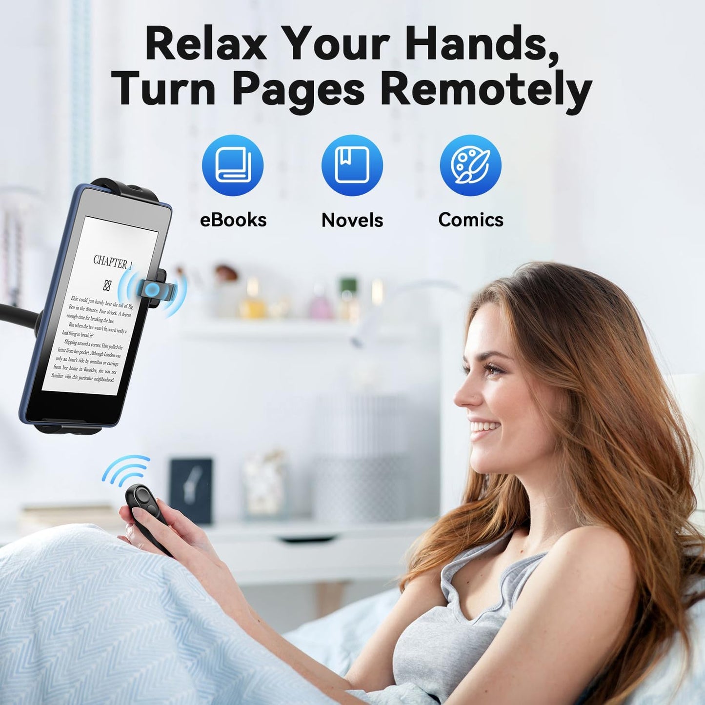 RF Remote Control Page Turner for Kindle Reading Ipad iPhone Android Tablets Surface Comics, Wireless Camera Video Recording Remote Controller, Super Lightweightt, Black