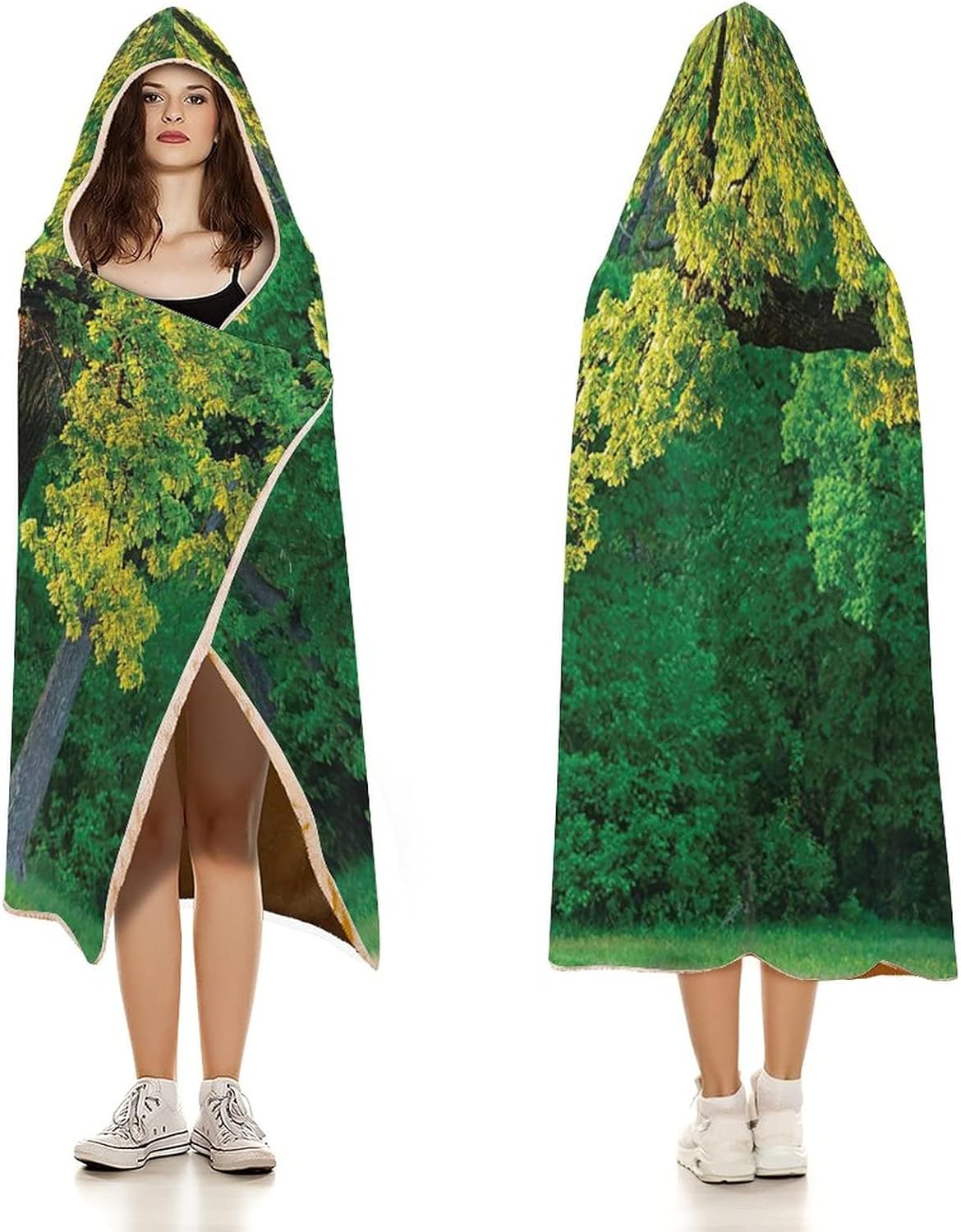 Throw Blankets, Tree of Life Women Men Hooded Blanket, Fresh Oak Leaves Park, Soft Warm Cozy, 50 x 60inches, Studying Reading Snuggling Napping Office, Multicolor