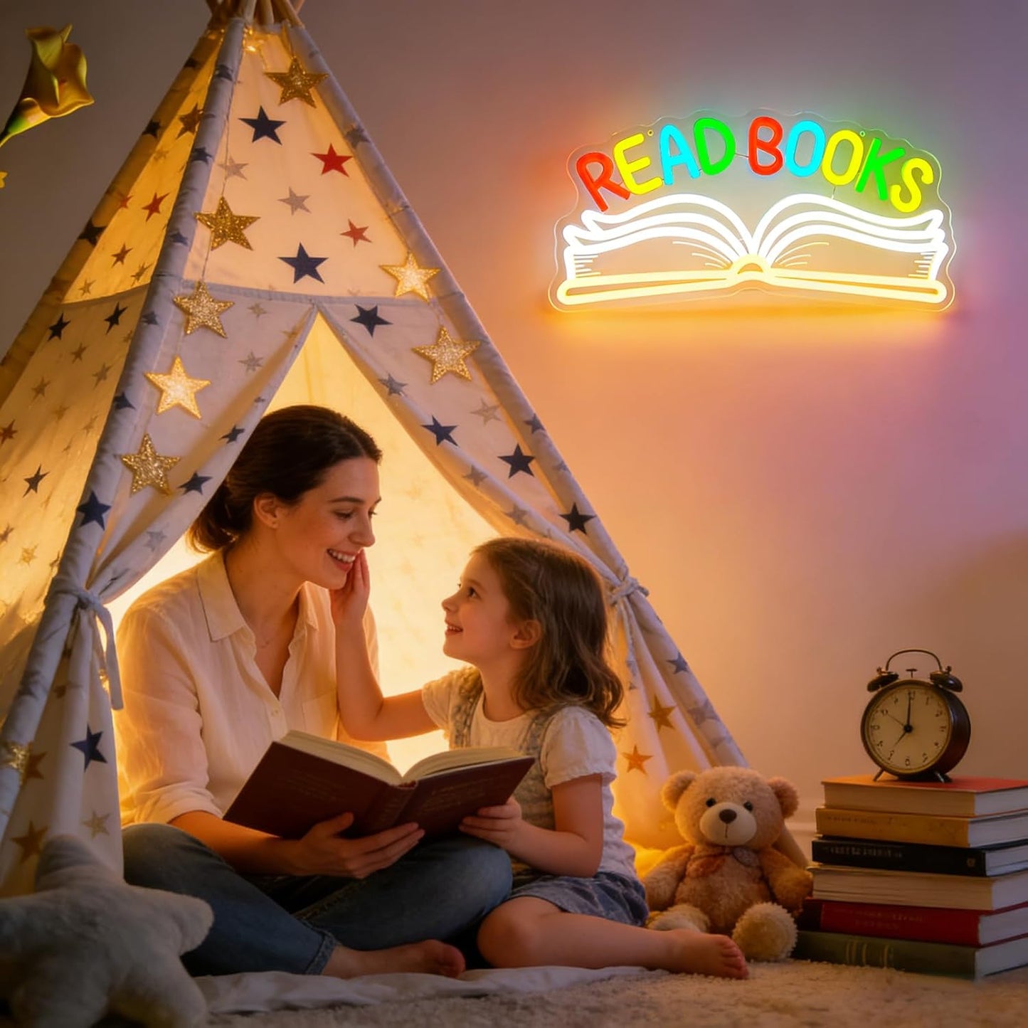 Read Books Neon Sign for Wall Decor, LED Dimmable Reading Book Neon Light Sign for Art Positive Bedroom Study Kids Room Library Classroom Reading Corner Decoration