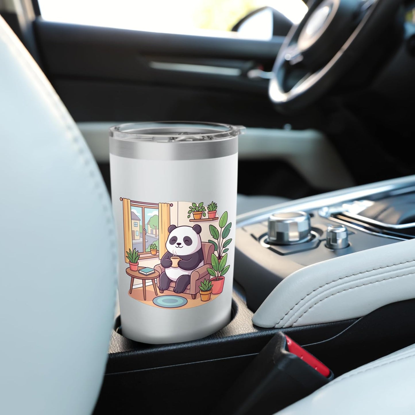 Relaxing Panda With Tea Cozy Reading Nook Plants Stainless Steel Insulated Tumbler