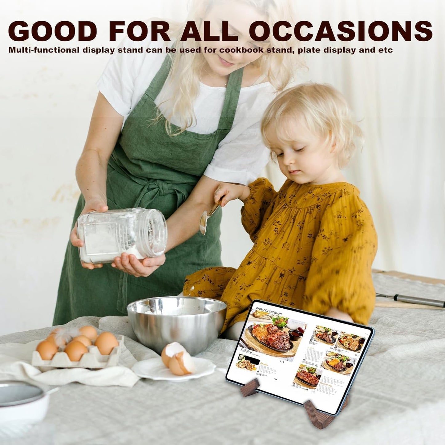 RUGLAMZHIP Wooden Plate Stand for Display, Wood Plate Display Stands, Plate Holder Display Stand, Picture Frame Stand Holder, Wood Recipe Cookbook Stand Easels for Display Pictures Photo （6.5 Inch ）
