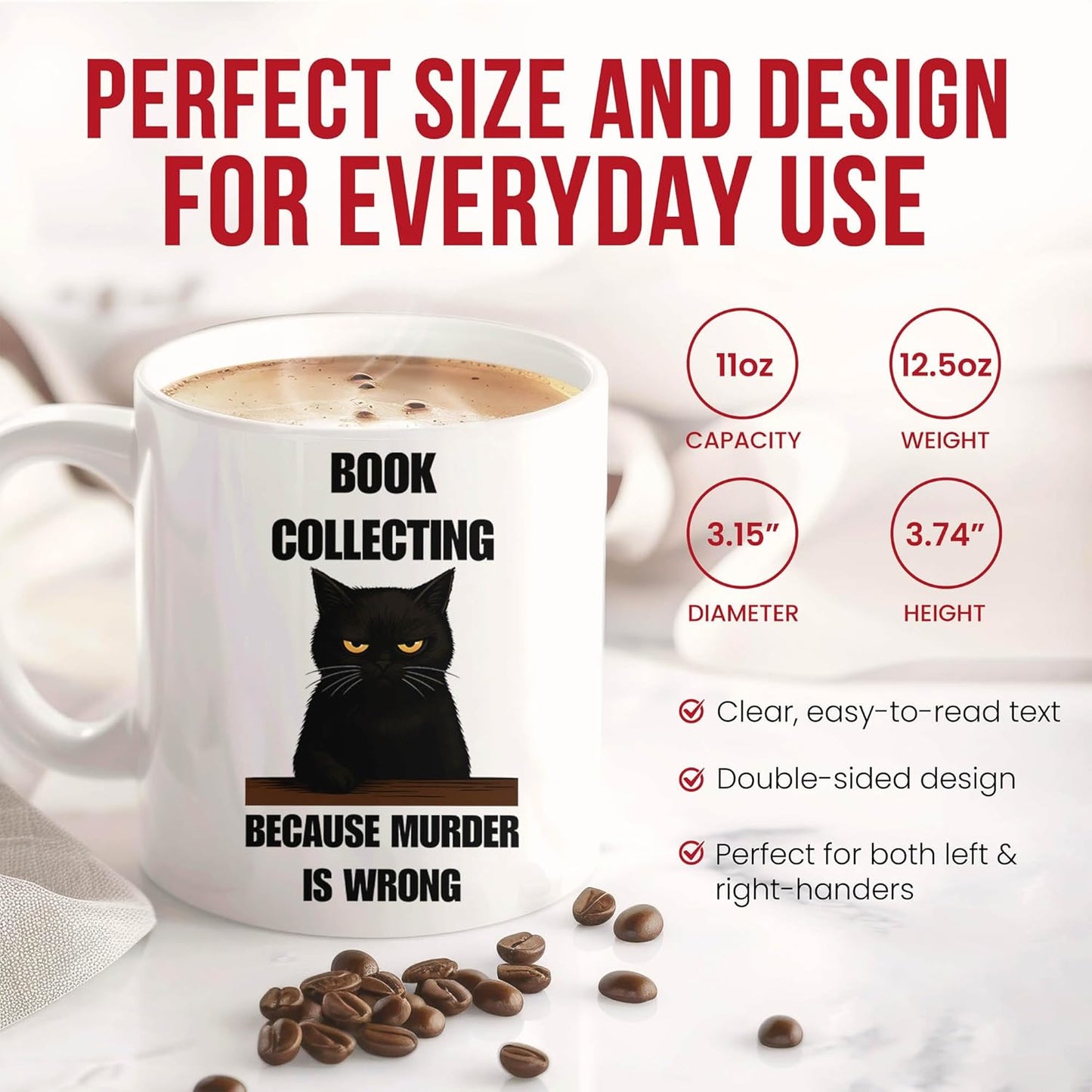 Book Collecting Because Murder Is Wrong Mug - Literary Enthusiast Coffee Cup - Bibliophile Funny Gift From Lovers - Reading Passion Tea Mugs - Collector Cups - 11 Oz Ceramic Gifts For Bookworms