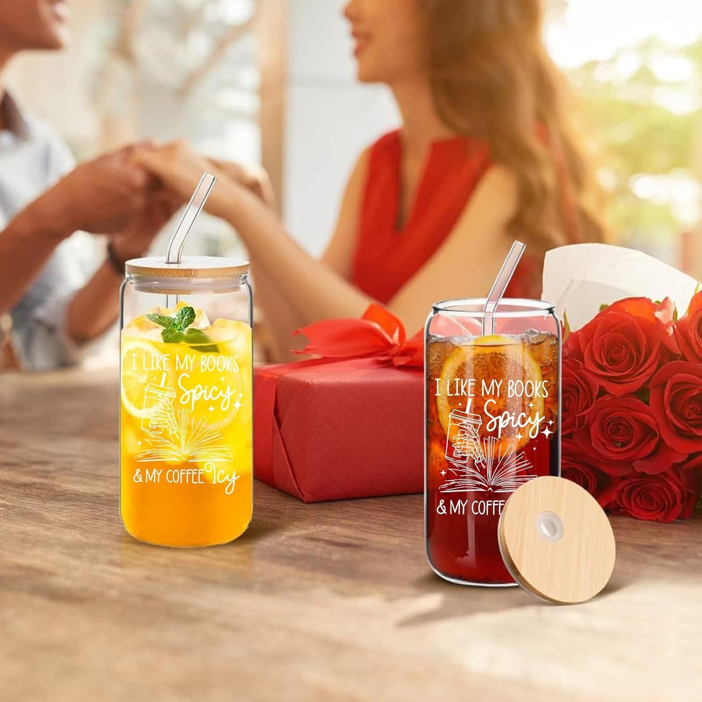 Book Lovers Gifts Idea, 16 oz Cute Glass Cups with Lids and Straws, Bookish Present, Mothers Day Reading Gifts for Book Lovers Women, Readers, Bookworm - Coffee Tumbler, Reading Accessories