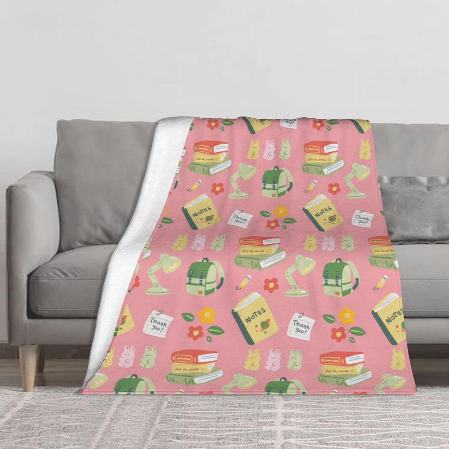 Throw Blanket for Couch Soft Flannel Lightweight Books Blankets Cozy Cute Printed Travel Warm Throws Sherpa Fleece for Women Men 50x60 inch