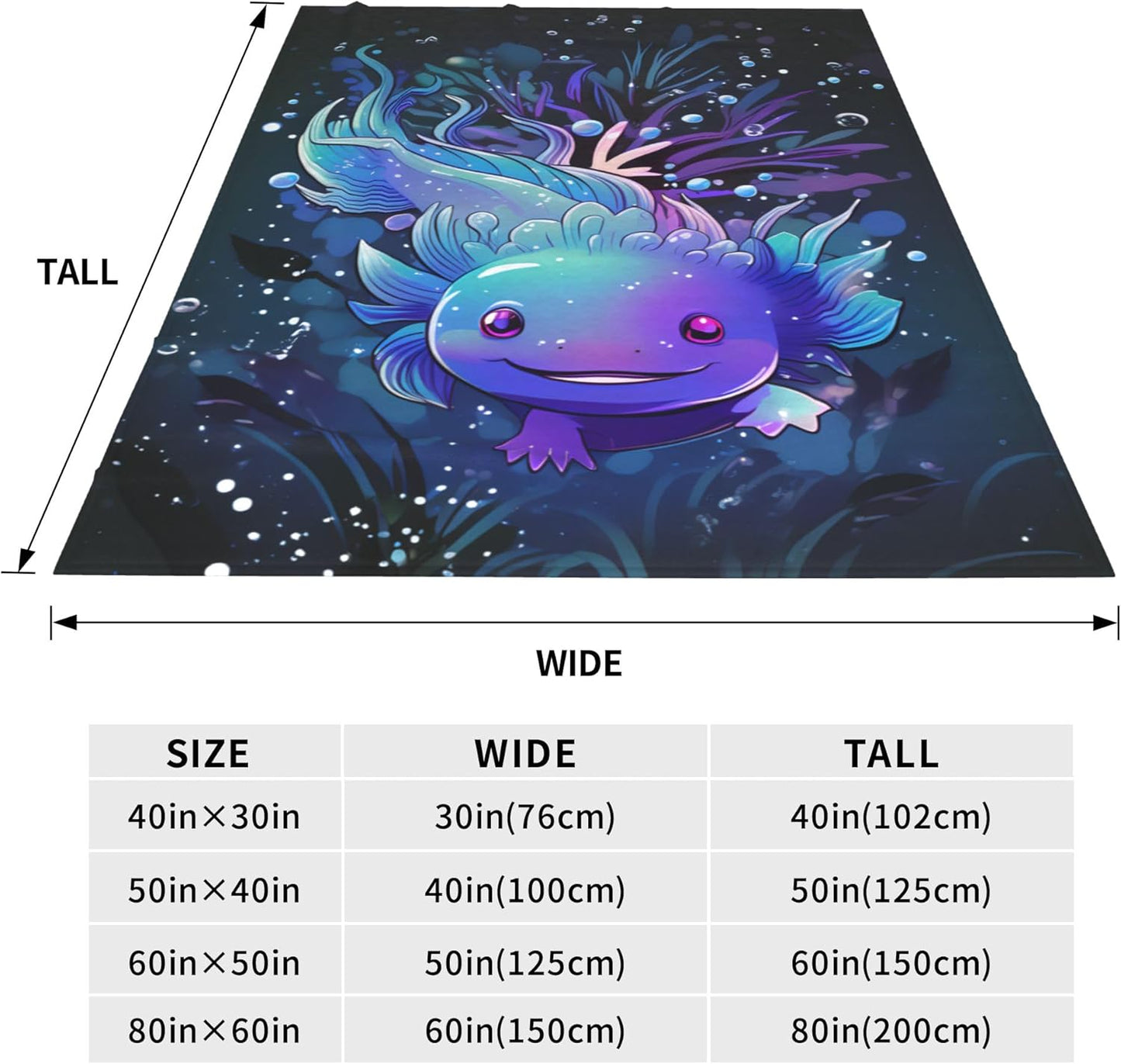 Axolotl Blanket Lovely Axolotls Gifts for Kids Adults Soft Warm Lightweight Cozy Cute Animal Dark Throw Blankets for Bed Living Room Sofa Couch Birthday Decor 60x80in