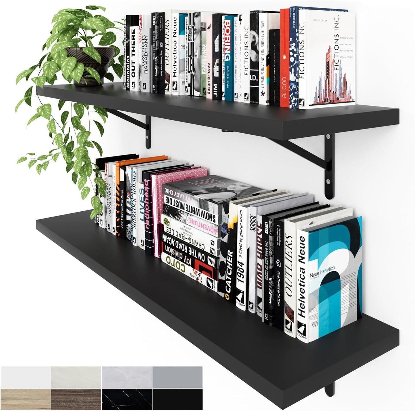 Kaboon 36 inch Long 10 inch Deep Floating Shelves for Wall Set of 2, Large Open Shelves Wall Mounted, Space Saving Home and Commercial Use,Black