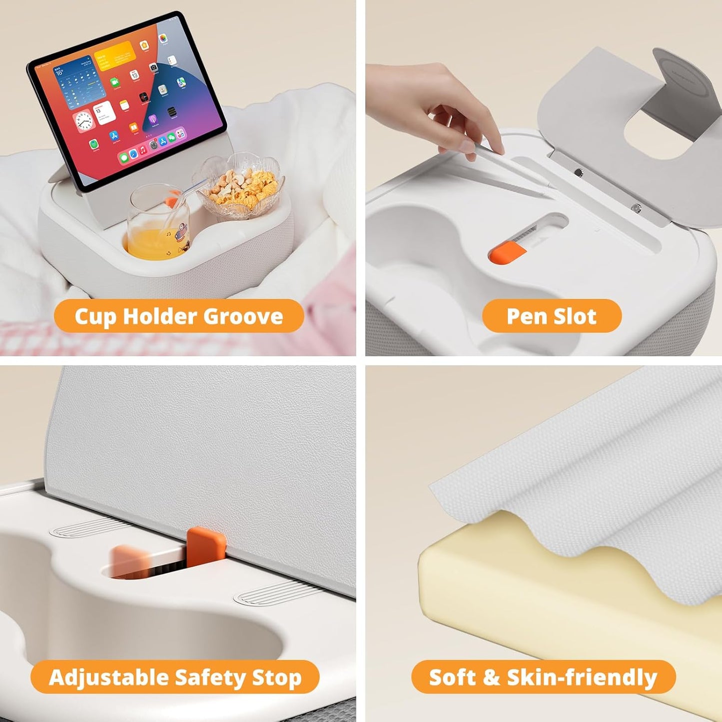 Magnetic Tablet Pillow Stand, Lap Tablet Holder with Two Magnetic Rings, Compatible with 4-13" Phones, Tablets, Kindle, Cozy Pillow Stand for Lap, Desk, Bed, Pale Gray