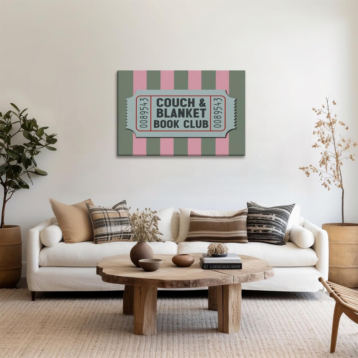 Vintage Book Wall Art Couch Blanket Book Club Canvas Poster Retro Pink Green Stripes Print Reading Nook Library Decor Trendy Preppy Bookish Painting Picture for Dorm Bedroom 16x24inch Unframed