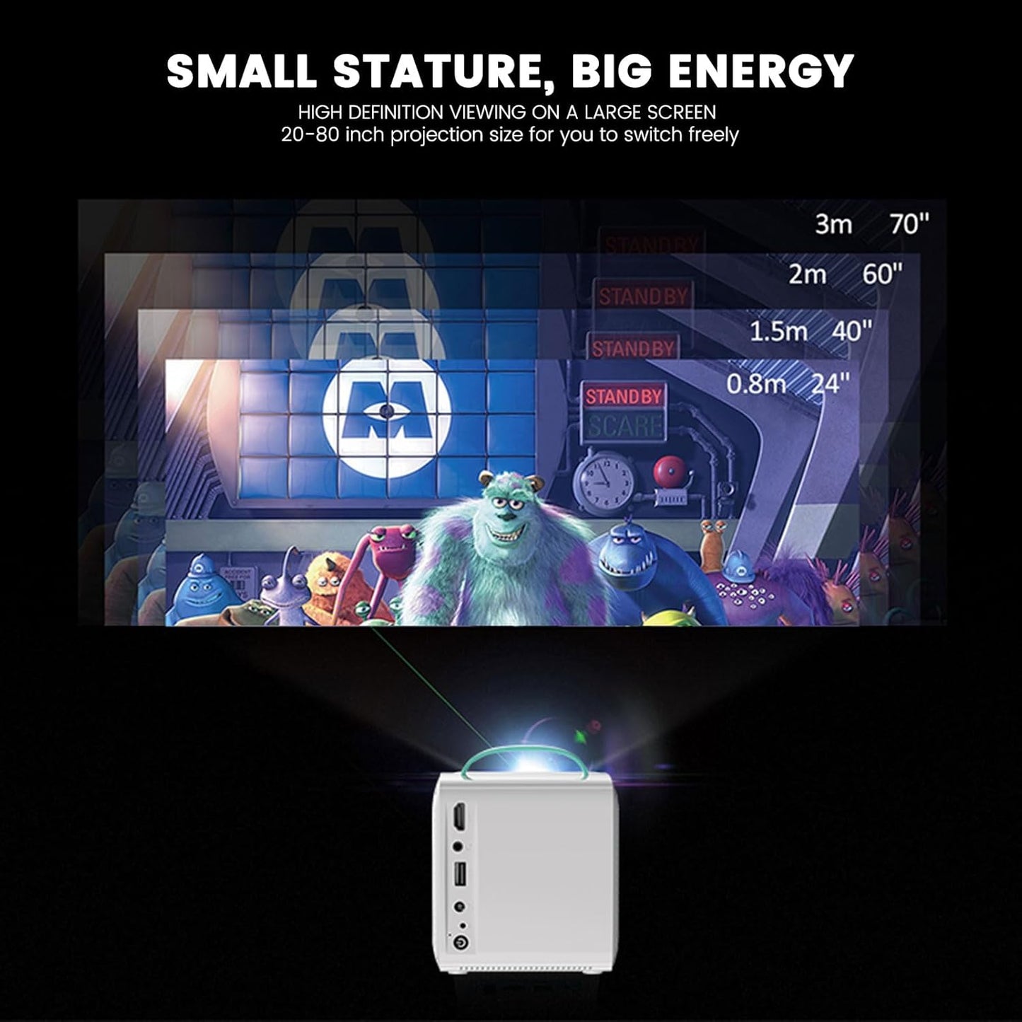 Mini Projector, 1080P Support, Book Projector for Reading, Portable Projector with Handle, USB/HDMI Connection, 50 ANSI, 20"-70" Screen Video Projector for Laptop/PC/Smartphone