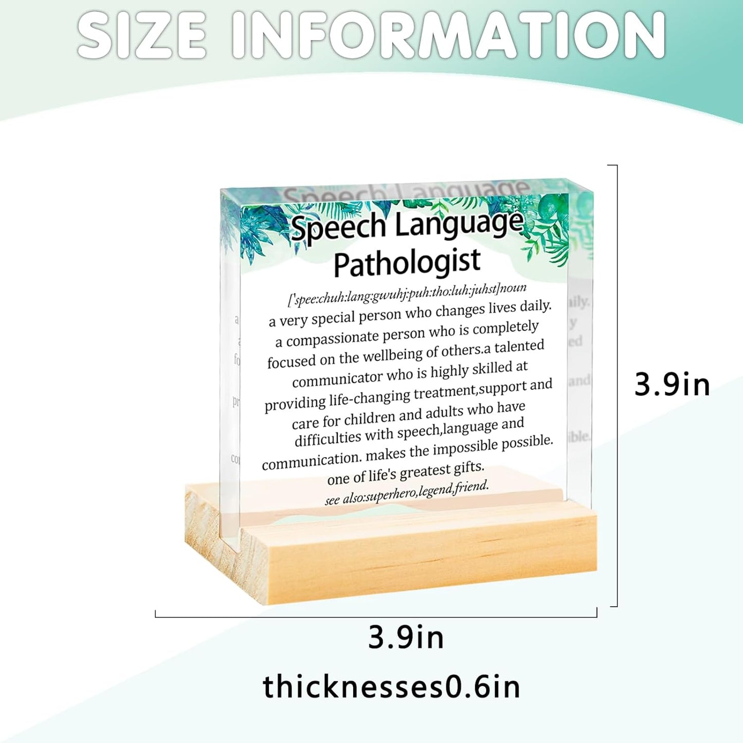 Speech Pathologist Gifts SLP Gifts Acrylic Desk Decorative Sign with A Wood Stand Speech Therapy Gift Therapist Gift Birthday Christmas Appreciation Presents for Therapist