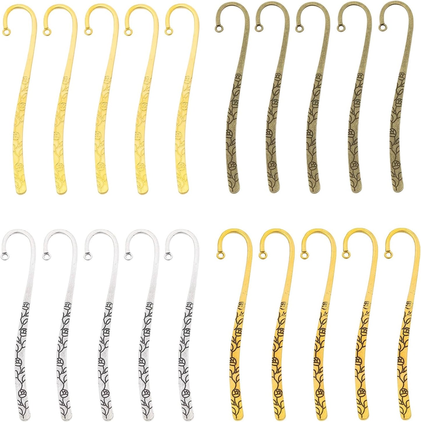 20 Pack Metal Bookmark, Metal Bookmark Hairpin Hook Carved Antique Vintage with Loop Book Markers Embossed Bookmarks, Jewelry Making Charms
