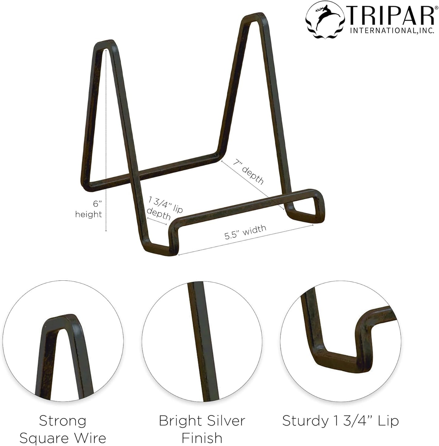TRIPAR 6-Inch Metal Mahogany Painted Square Kitchen Book Holder/Stand, Wire Mini Easel, Small Photo Stands for Table, Display for Picture Frames, Plaques & Plates
