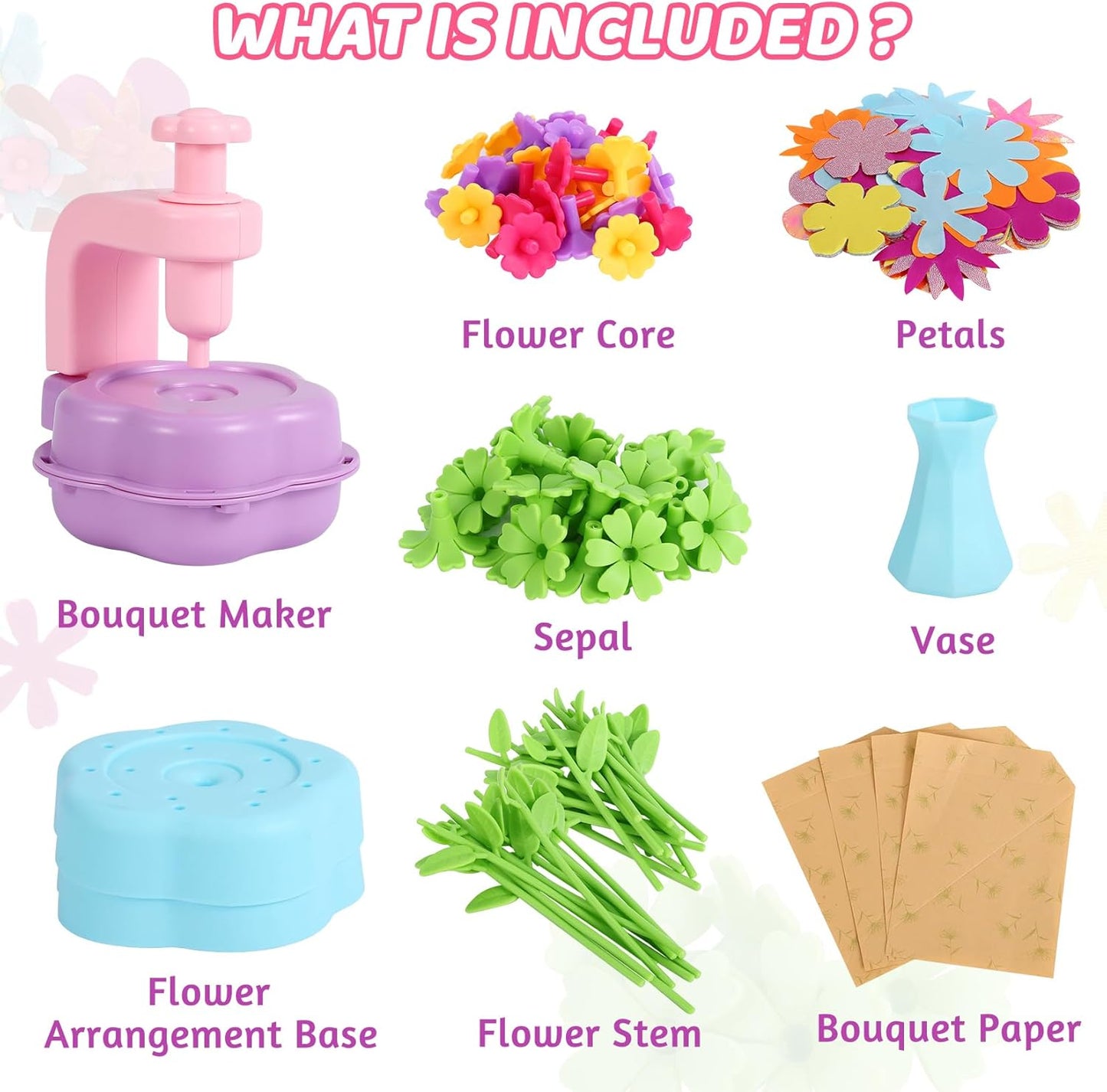 DAISRED Flower Craft Kits Toys, Easter Basket Stuffers Gifts for Kids, Arts and Crafts for Girls Ages 4-6-8, DIY Flower Making Kit for Kids, Birthday Gifts for 4 5 6 7 8 9 Year Old Girls Boys