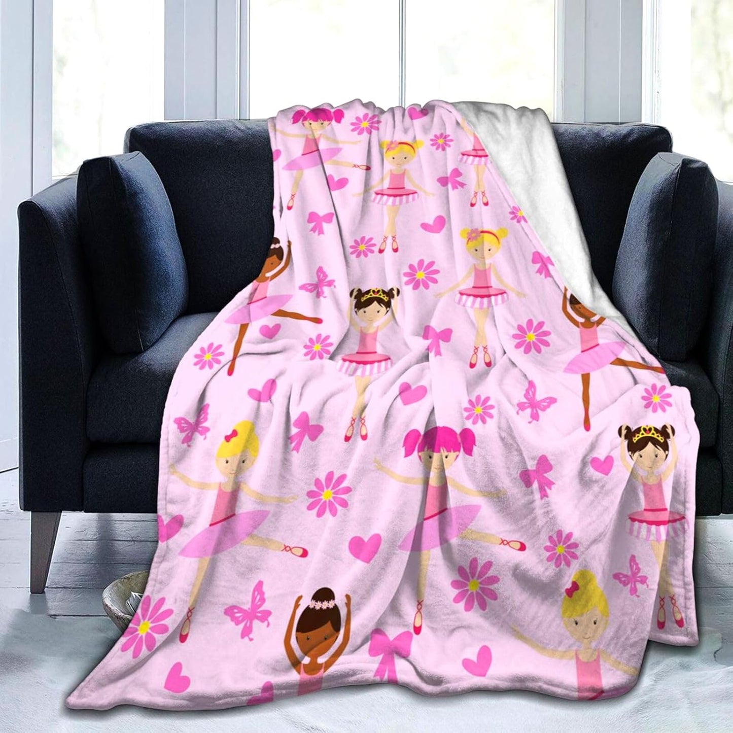 Cute Girl Ballerina Blanket Super Soft Warm Flannel Throw Blankets Dance Blankets for Sofa Couch Bed Decoration Girls Adult All Season Gifts 60"x50"