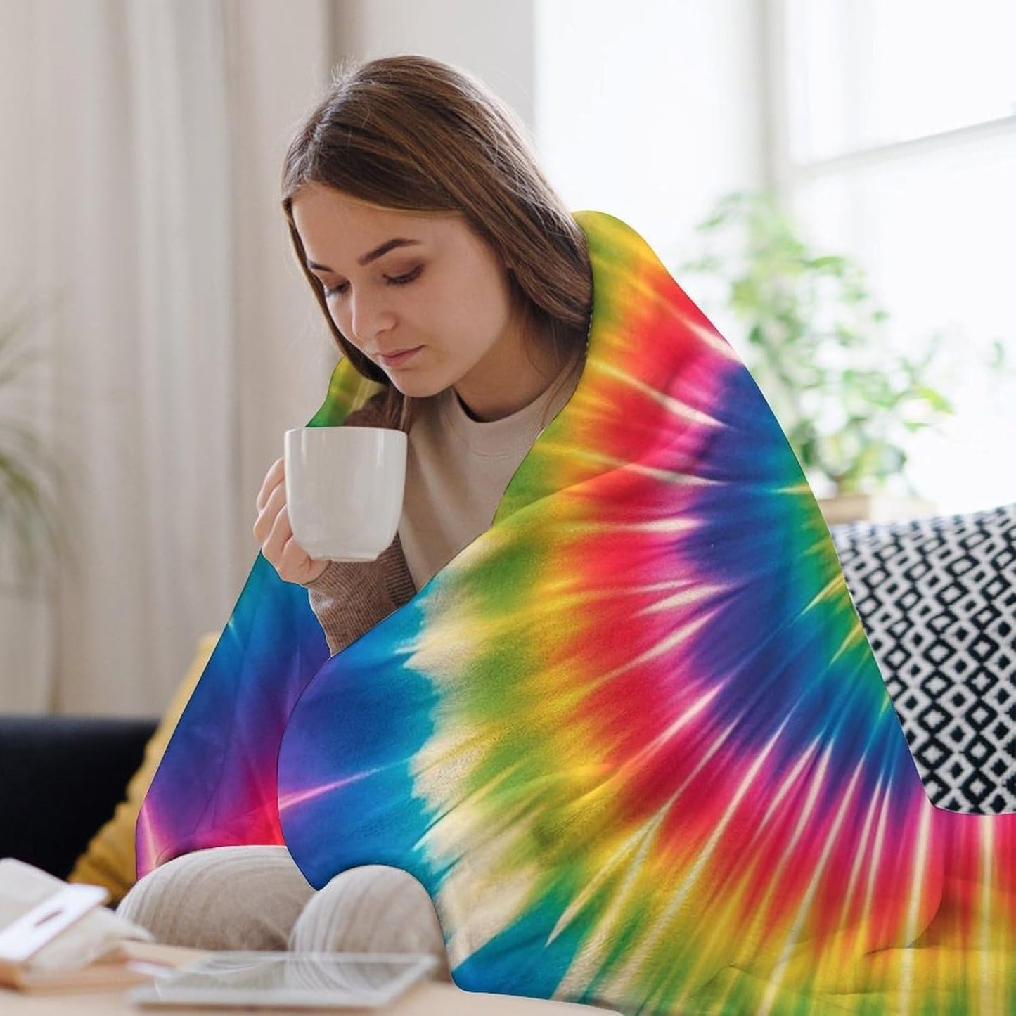 Tie Dye Rainbow Blanket Super Soft Lightweight Throw Blanket Cute Cozy Warm Bed Blanket Decorative Fuzzy Blanket All-Season Home Decor Gift for Sofa Couch Living Room 40"*50" （100 * 130cm）