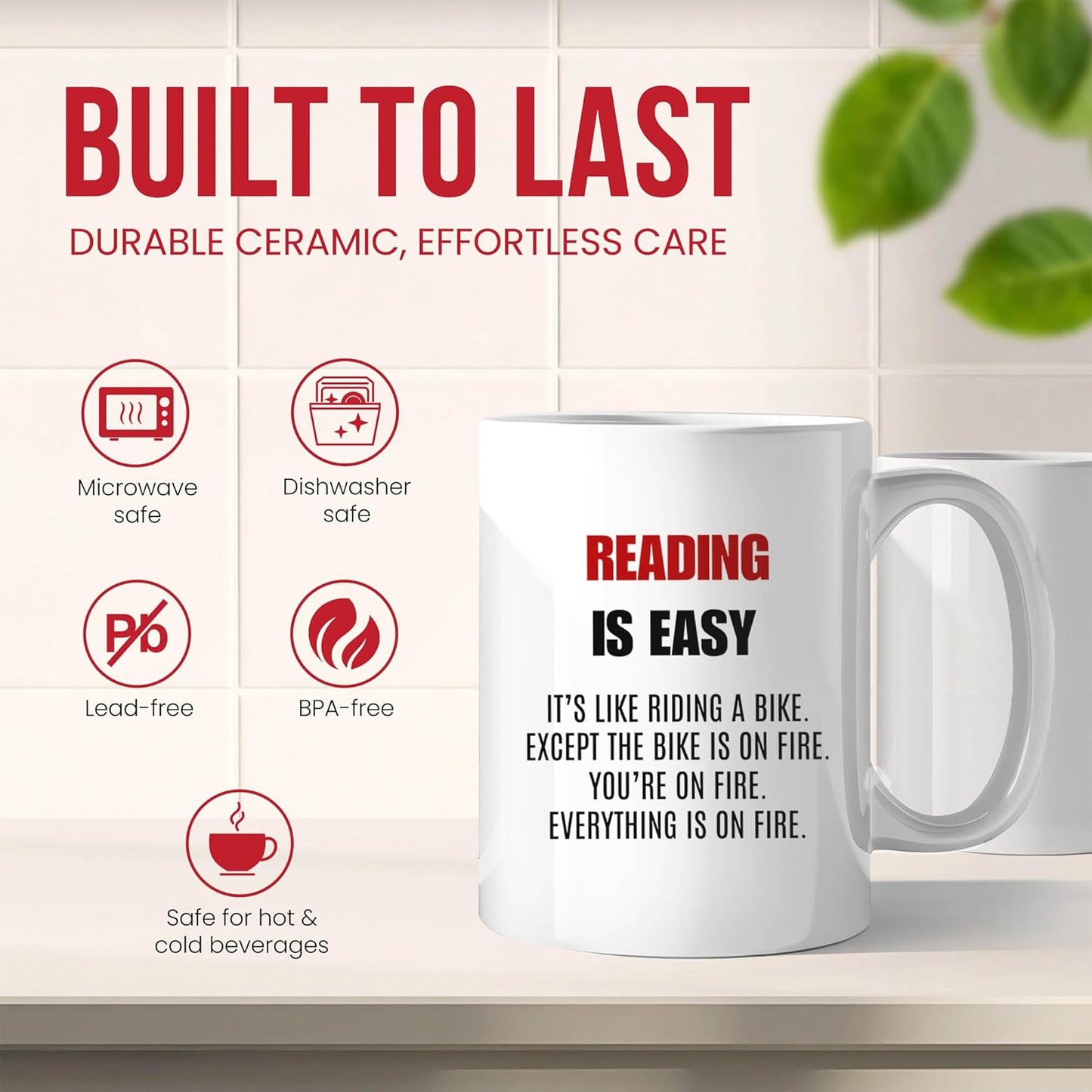 Reading Is Easy Mug - Bookworm Coffee Cup - Literature Lover Funny Gift From Friends - Reader Tea Mugs - Storytelling Cups - 11 Oz Ceramic Gifts For Bibliophiles, Birthday, Him, Her, Christmas, Book