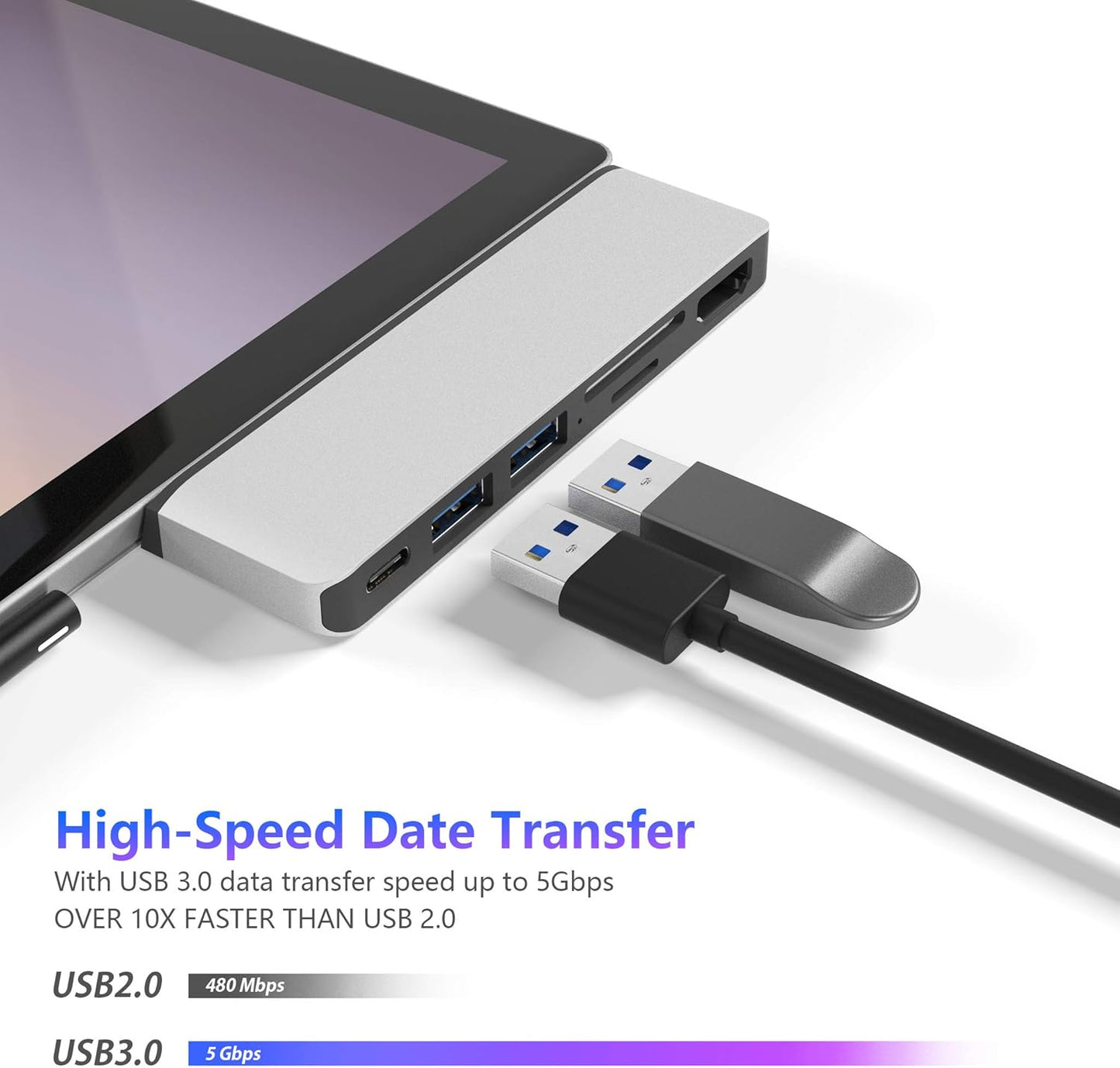 Surface Pro 7 USB C Hub, 6-in-2 Aluminum Surface Pro 2019 Dock with 4K HDMI Adapter+ USB C Audio & Data Transfer Port +2 USB 3.0+SD/TF Card Reader, Converter Combo Adaptor for Surface Pro 7