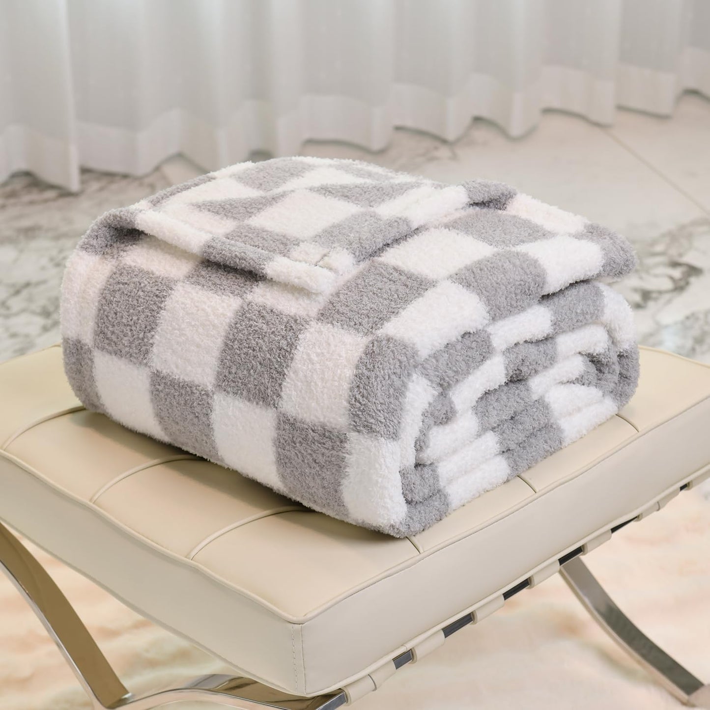 MERRYLIFE Checkered Throw Blanket Knitted Double-Side Checkerboard Grid Ultra-Plush Soft Fuzzy Cozy Blanket for Couch Chair Bed Travel (Grey-1, 60x90inch)