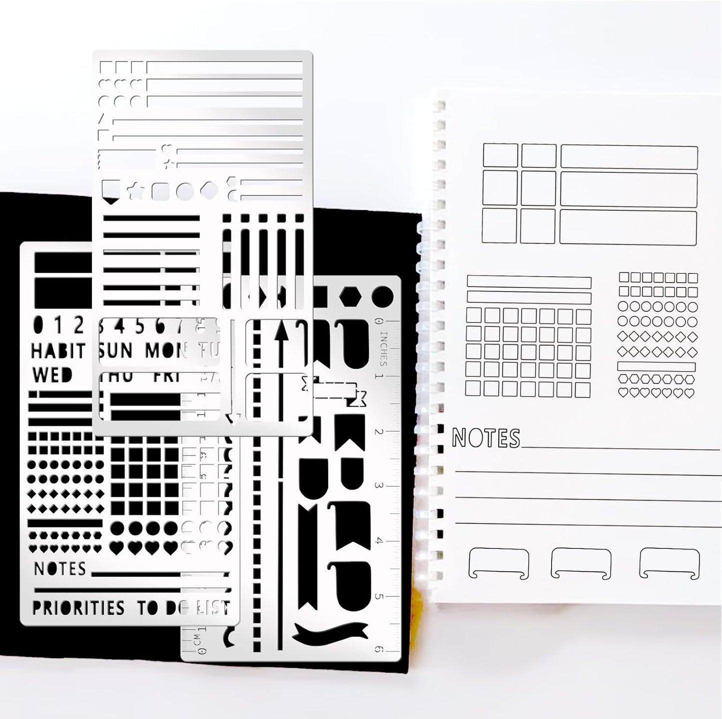 3 Pieces Metal Planner Stencil A5 Rustproof Engraving Planner Stencils Templates Rulers Bookmarks Metal Stencils for Journaling, Behavior Tracking, Weekly Spread (Planner3)
