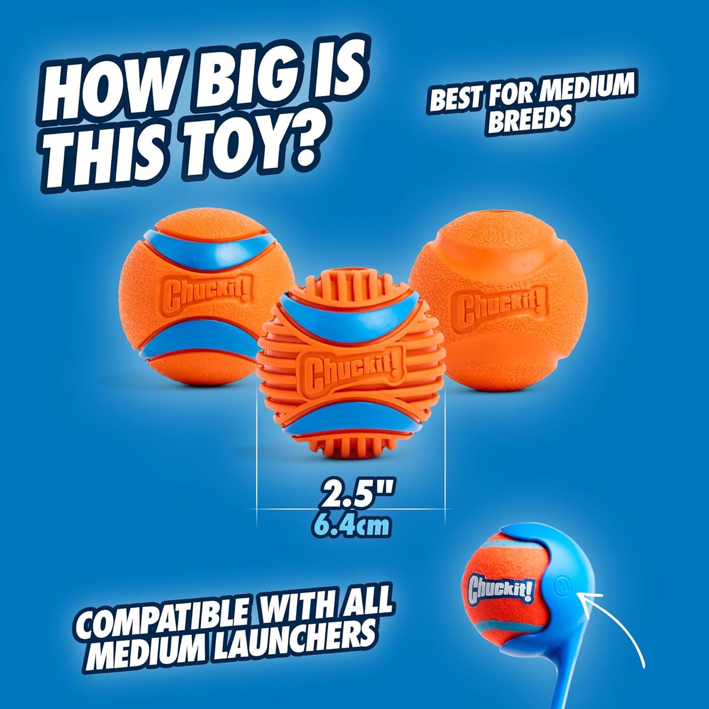 Chuckit! Dog Balls - Interactive Dog Toys, High-Bounce Fetch Ball, Ultra and Rugged Balls, Durable - Size Medium, 2.5-inch Diameter, Set of 3