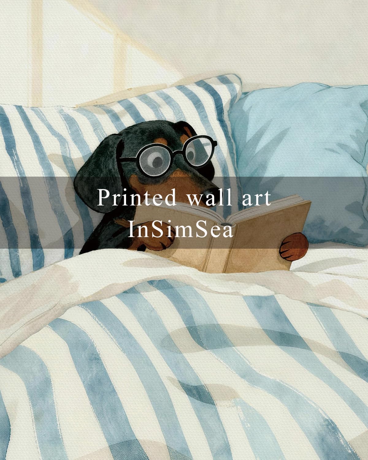 InSimSea Framed Wall Art for Bathroom, Canvas Vintage Funny Bathroom Wall Art Home Decor Aesthetic, Animal Dog Artwork Picture Painting, Neurtal Prints Pictures, Cozy Reading Pup 16L x 12W