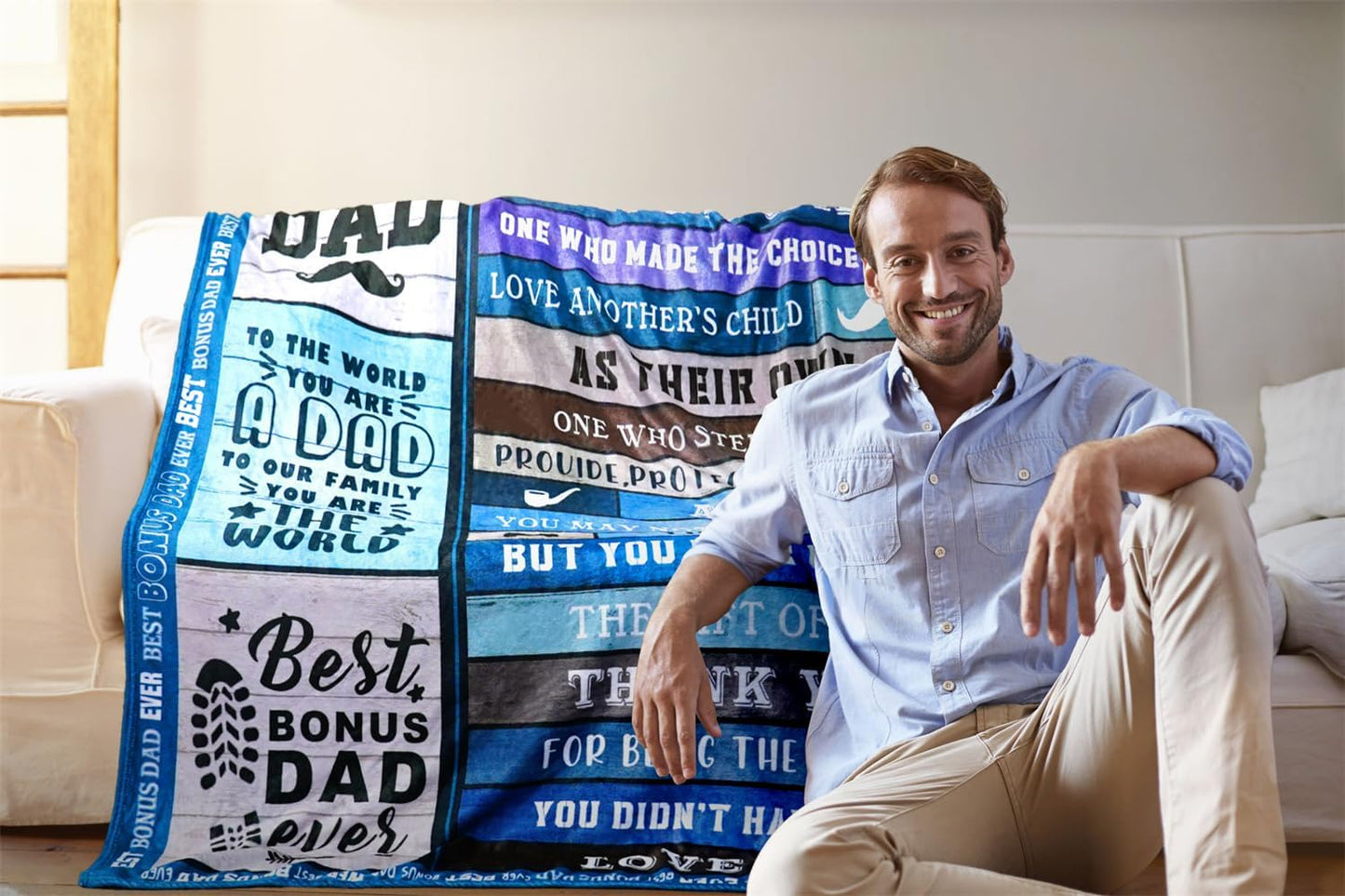 to My Bonus Dad Blanket Gifts for Fathers Day Present from Son Daughter Christmas Birthday Presents for Dad in Law Step Dad Throw Blanket