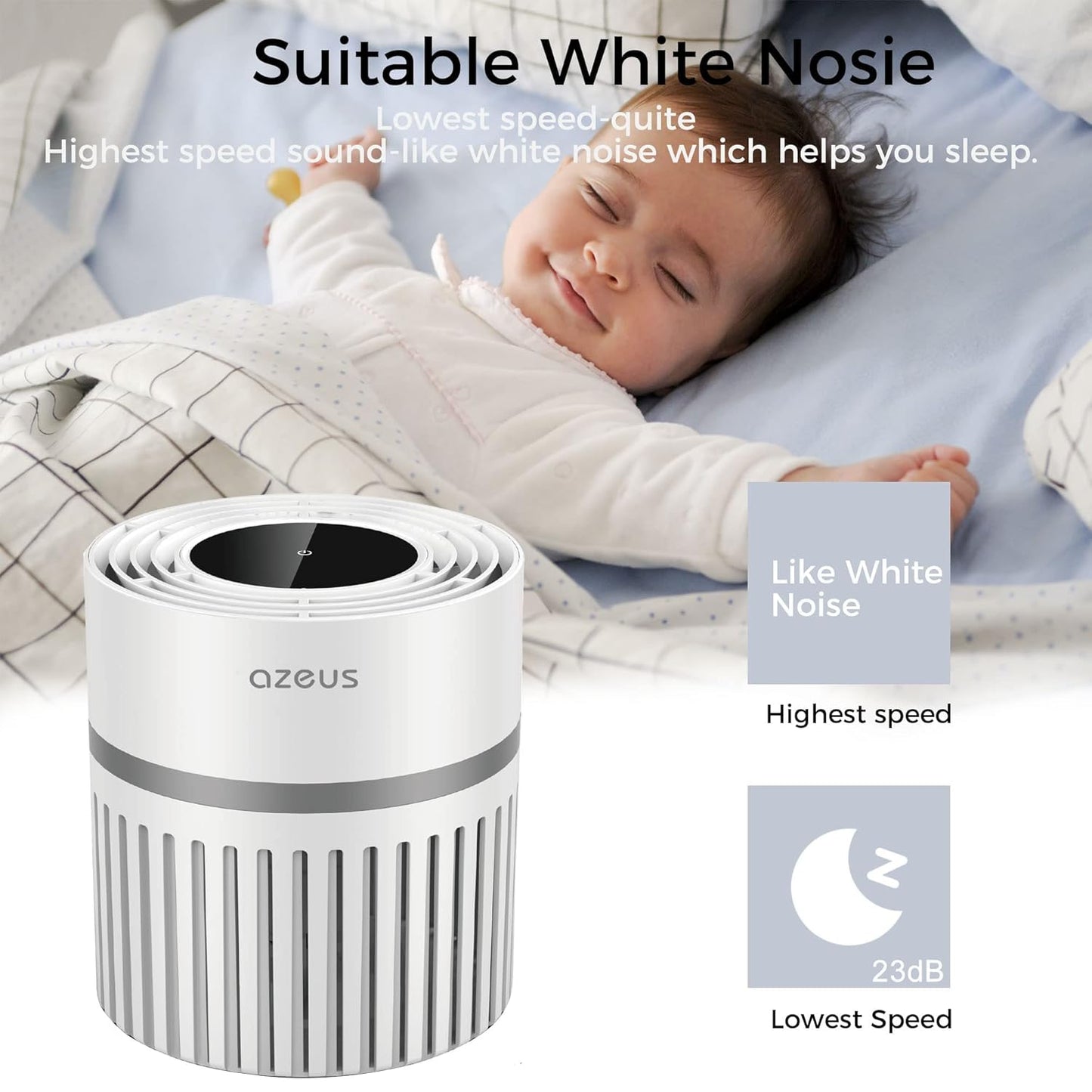 Azeus Air Purifier for Large Room With High CARD Rate, Portable Desktop Air Purifier With H13 True HEPA Filter and 3 Modes for Travelling Small Room, Bedroom, Home,Office