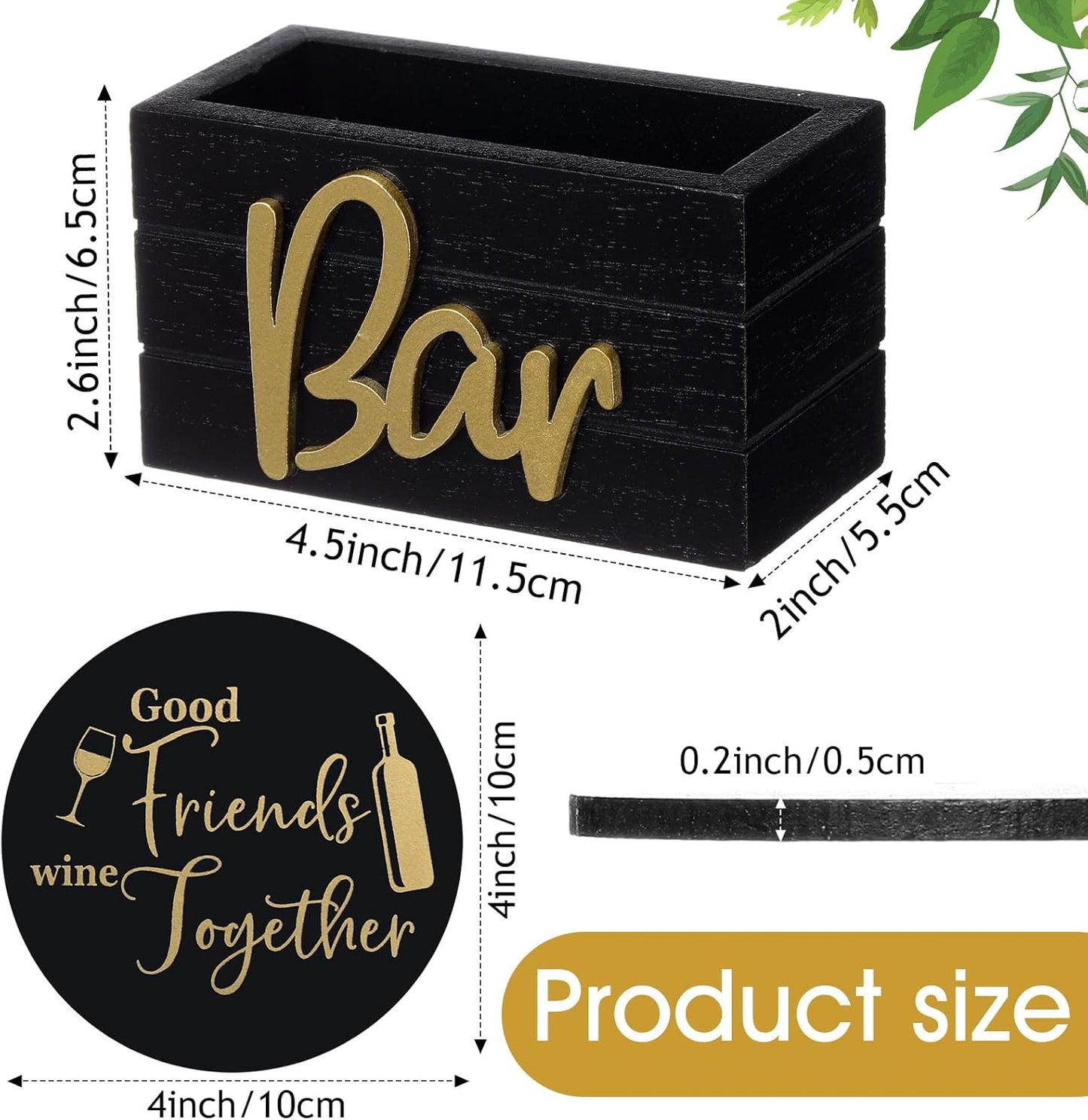 Wine Gifts Coasters for Women Set of 6 Wine Accessories for Lovers House Warming Gifts New Home Funny Cocktail Coasters with Holder for Adults Bar Party, 4 Inch(Black)