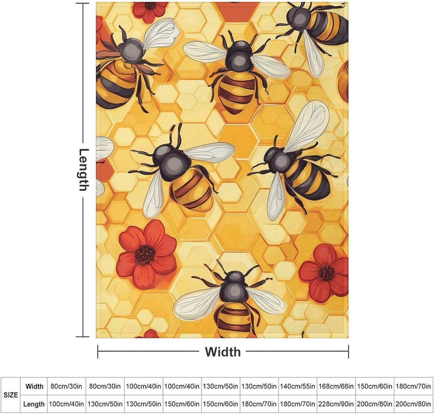 Bees Honeycomb Flowers Throw Blanket for Couch Bed Plush Cozy Fuzzy Flannel Blanket for All Season 60"x80"
