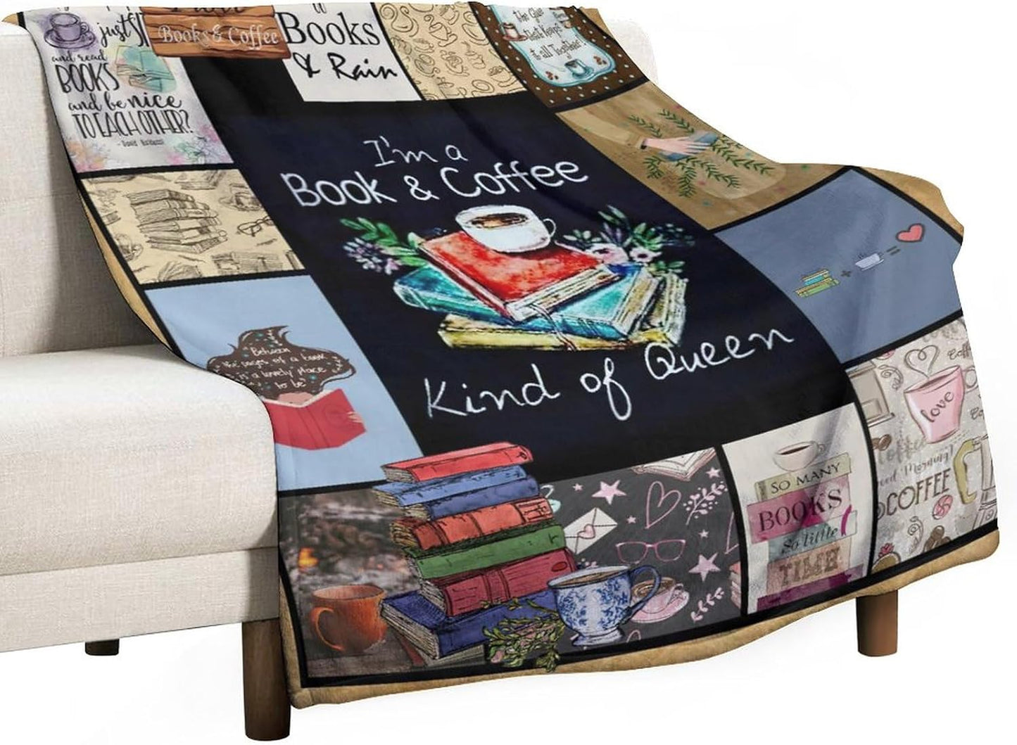 Book and Coffee Print Blanket Coffee Cup Cafe Throw Blankets for Couch Sofa Bed Stuff Decor Lightweight Soft Cozy Fleece Plush Warm Flannel Bedding Blanket Gifts for Girls Boys Kids Adults 50"x60"
