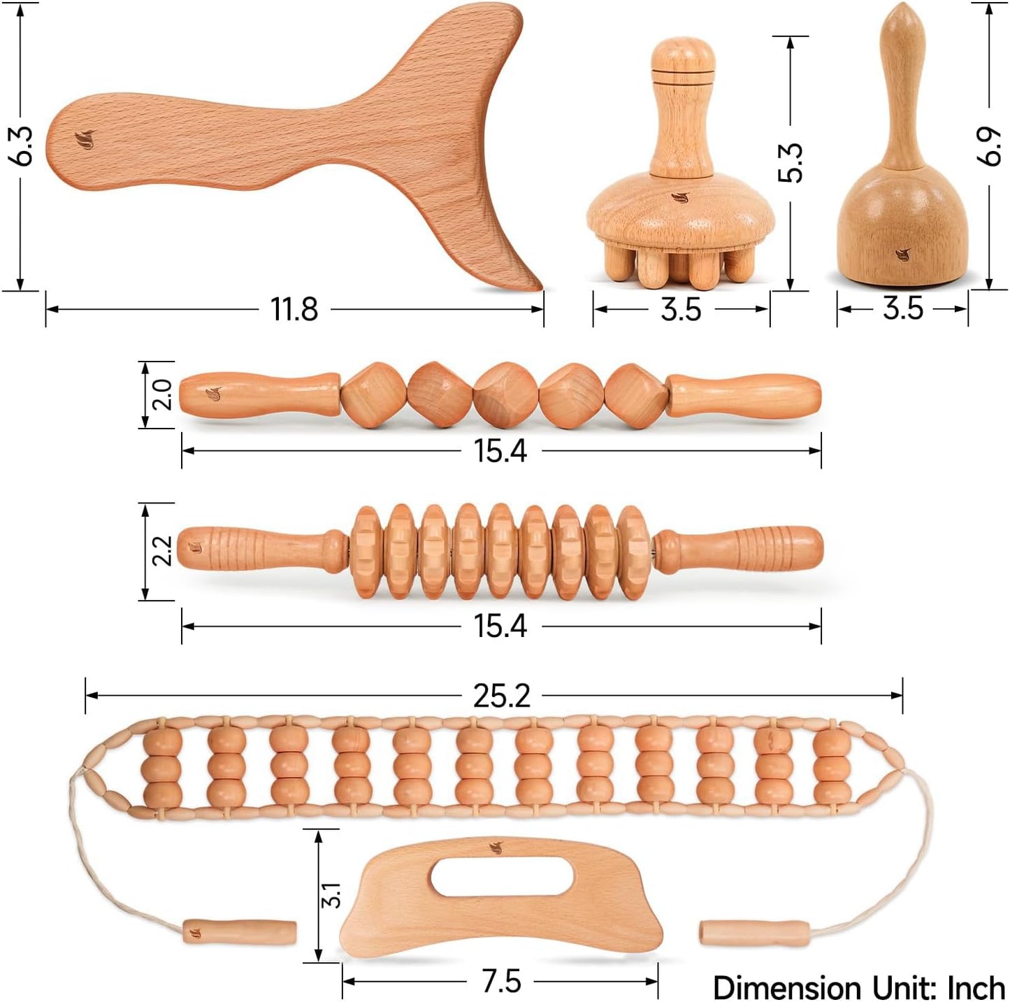 Wooden Massage Tool Set, 7-Piece Body Massage Kit for Home Use, Manual Included