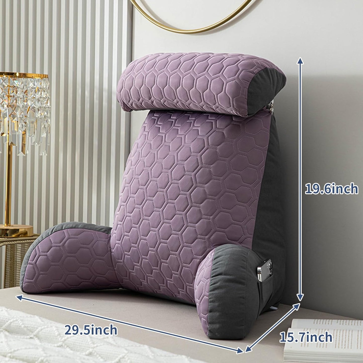 Bedside Cushion for Long Sitting,Cooling Ice Silk Lumbar Support Cushion for Office,Soft Large Sofa Backrest Reading Pillow for Adult (Purple)