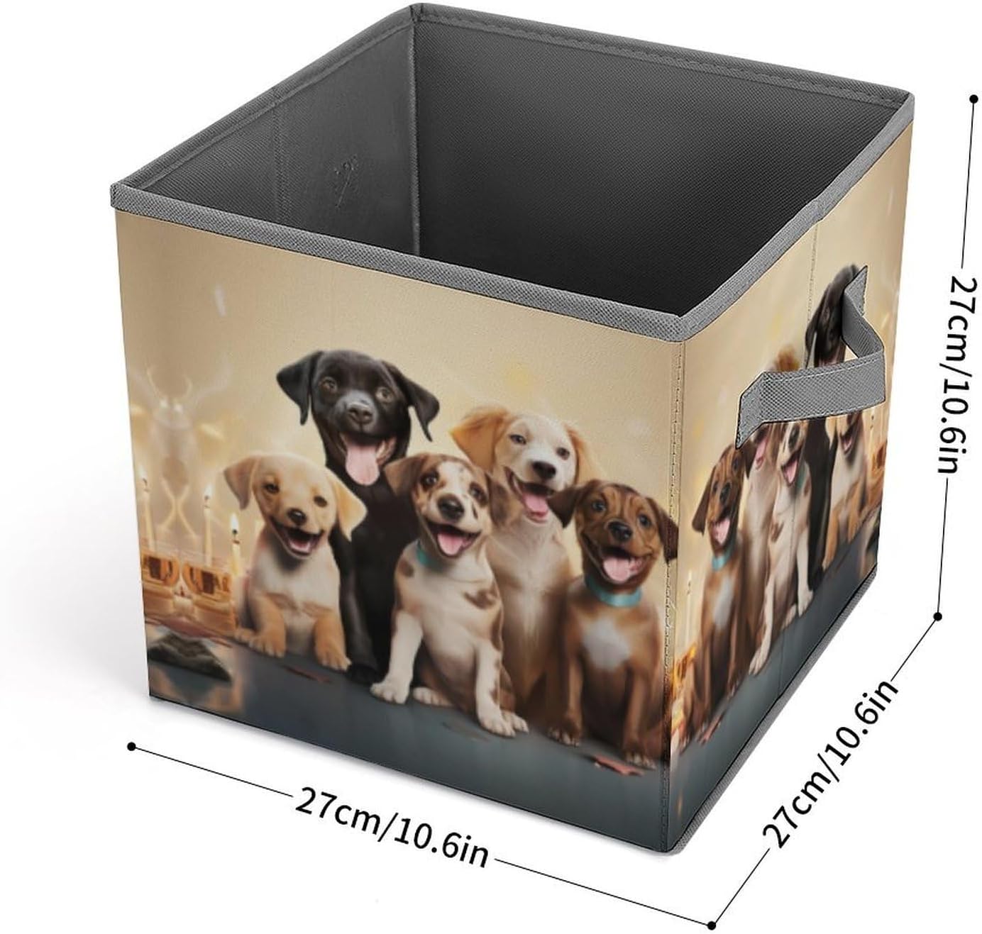 Dogs Happy Party Storage Bins with Handles Fashion Large Storage Cubes Sturdy Foldable Storage Boxes Space-Saving Storage Baskets for Home Office Clothes Closet Organizers