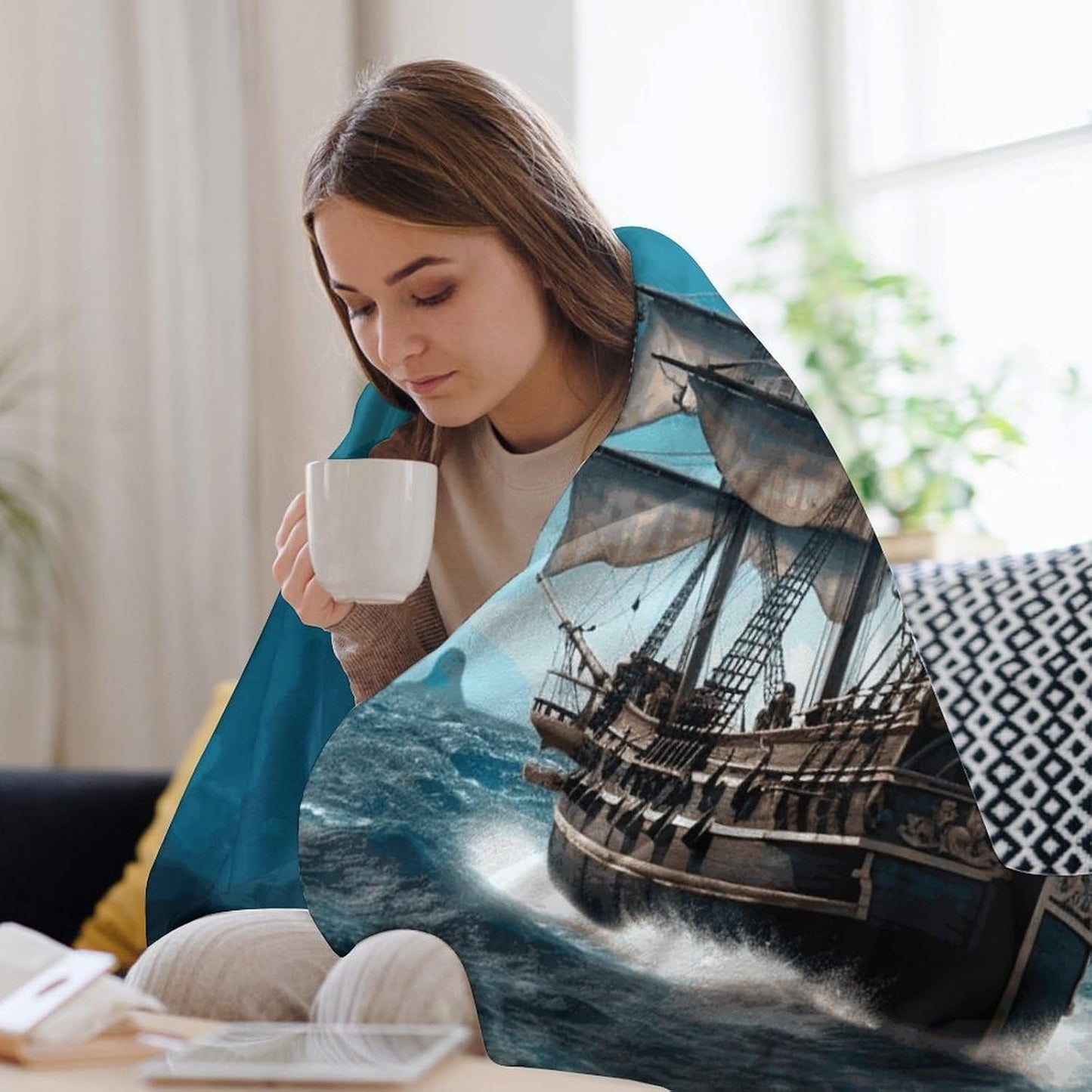 Pirate Ship Blanket Super Soft Lightweight Throw Blanket Cute Cozy Warm Bed Blanket Decorative Fuzzy Blanket All-Season Home Decor Gift for Sofa Couch Living Room 50"*60"（130 * 150cm）