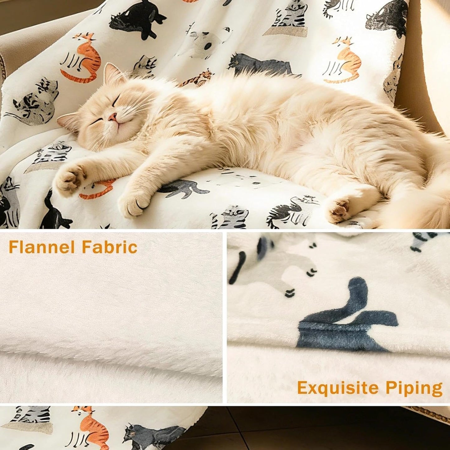 Cat Throw Blanket, 50"x60" Soft Cozy Flannel Throw with Cat Print for Pet Lovers Lightweight Pet Themed Blanket Gifts Full Seasons