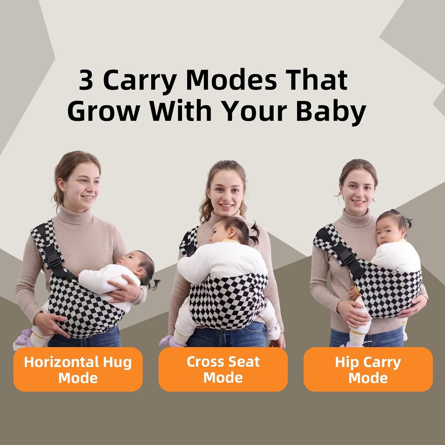 Baby Sling Carrier, Lightweight Portable Baby Carrier for Toddlers, Toddler Sling Carrier with Adjustable Front & Back Shoulder Straps – Fits Babies 6 to 48 Months (Ebony Check)