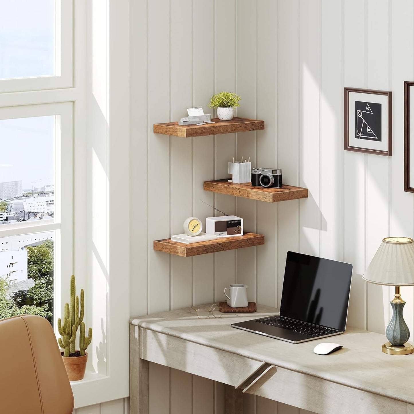 Floating Shelves for Wall, 1.5" Thick Wall Shelf Set of 3 with Invisible Brackets, 15.7L x 7.9W Hanging Shelves Farmhouse Home Decor for Bathroom, Living Room, Bedroom, Rustic Brown 4301BJP3BF