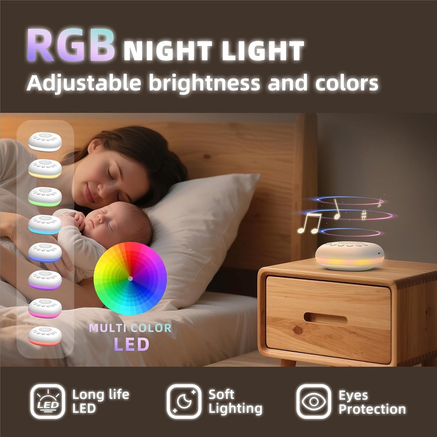 White Noise Sound Machine, Portable Sound Machine for Sleep Baby, Kids & Adults, 20 Travel Soothing Sounds Brown/Pink Noise/Lullaby, Rechargeable, Timer, Memory & Night Light for Home, Nursery