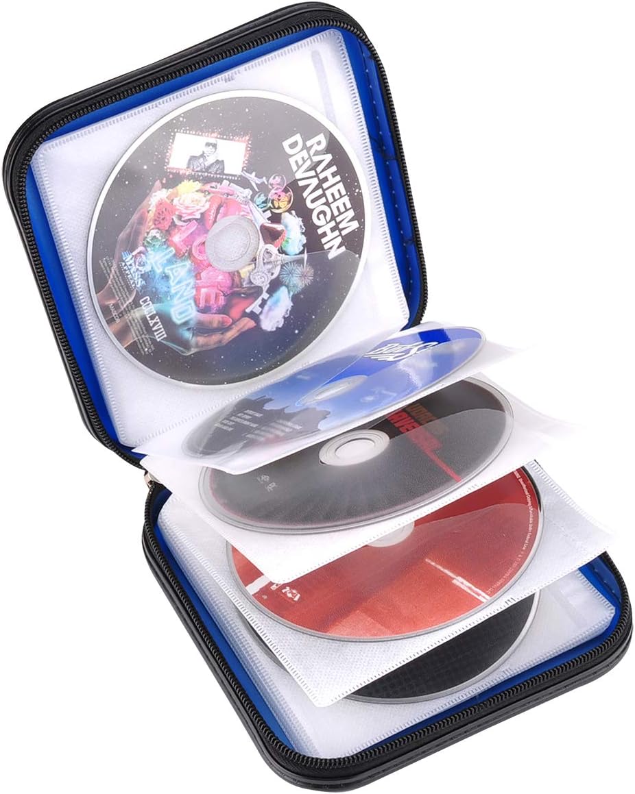 CD Wallet, 32 Capacity Heavy Duty, Car DVD Case Holder, Portable Storage Disk, Hard Shell Case (Blue)
