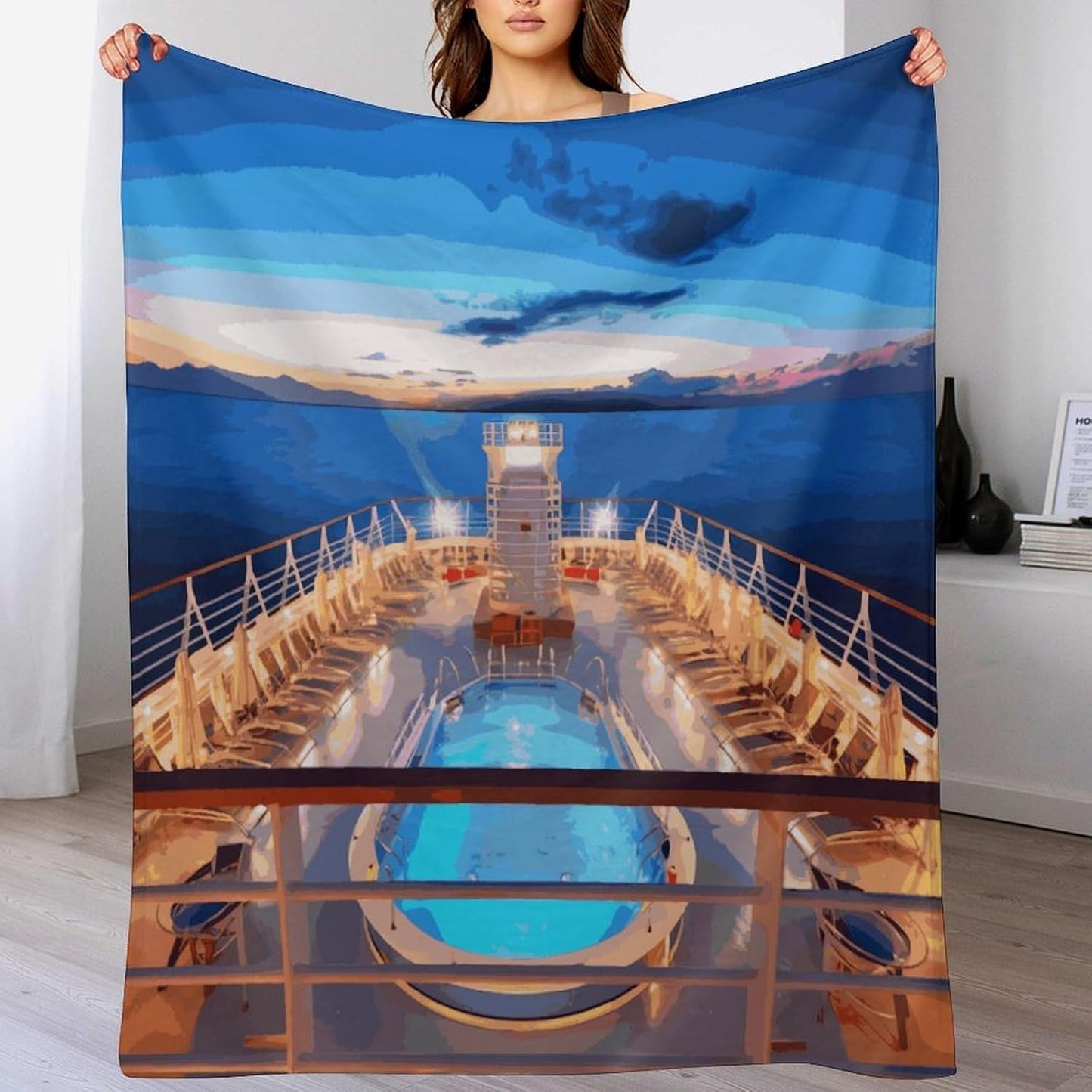 Pool Party Cruise Ship Blanket Super Soft Lightweight Throw Blanket Cute Cozy Warm Bed Blanket Decorative Fuzzy Blanket All-Season Home Decor Gift for Sofa Couch Living Room 60"*80"（150 * 200cm）