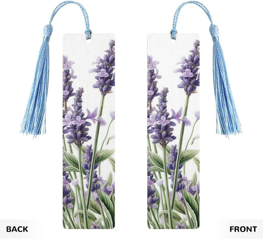 Lavender and Butterflies Bookmarks Gifts for Women Men, Wooden Bookmarks for Book Lovers, Vintage Book Marks Ornaments with Tassel, Unique Personalized Reading Page Markers Sky Blue