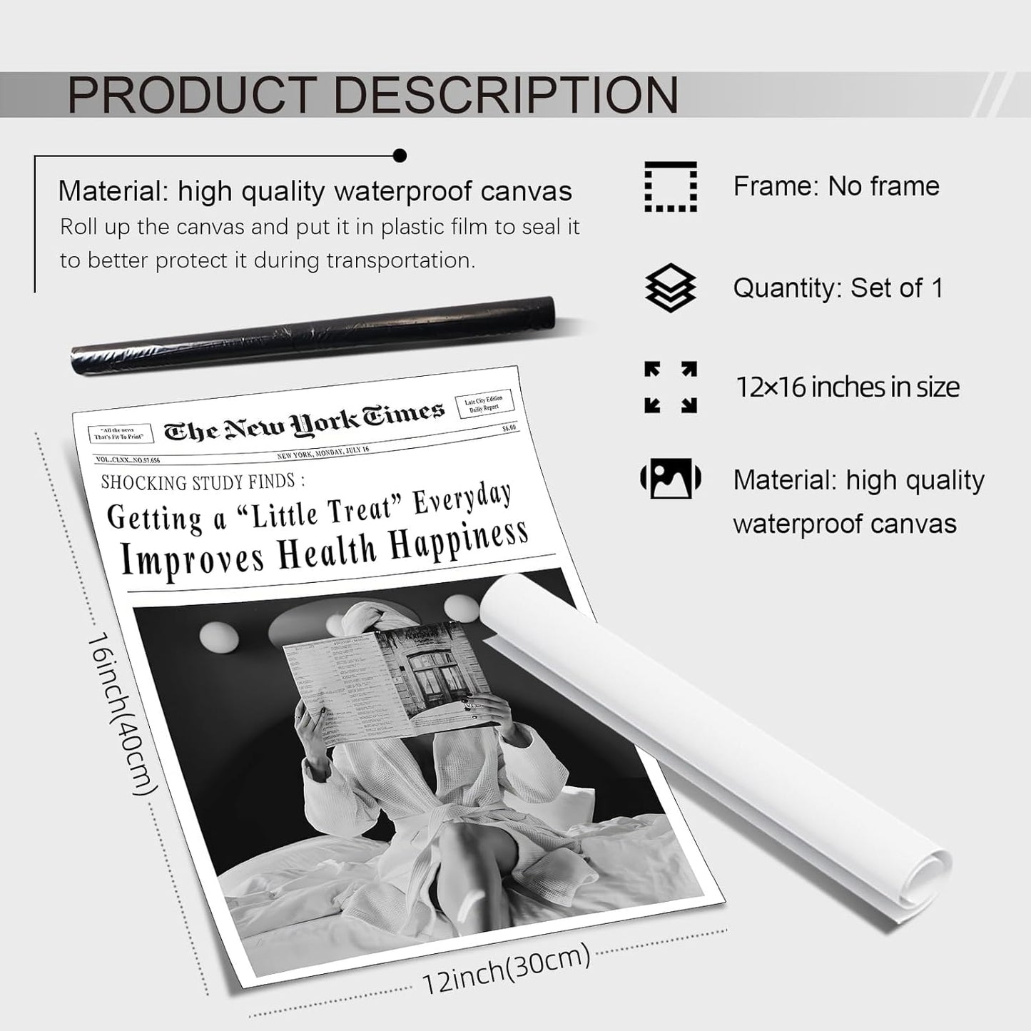 Black and White New York Newspaper Poster Trendy Newspaper Wall Art Trendy Humor Quotes Headline Print Feminist Wall Art Retro Wall Decor for Girl Dorm Bedroom 12x16 inch Unframed