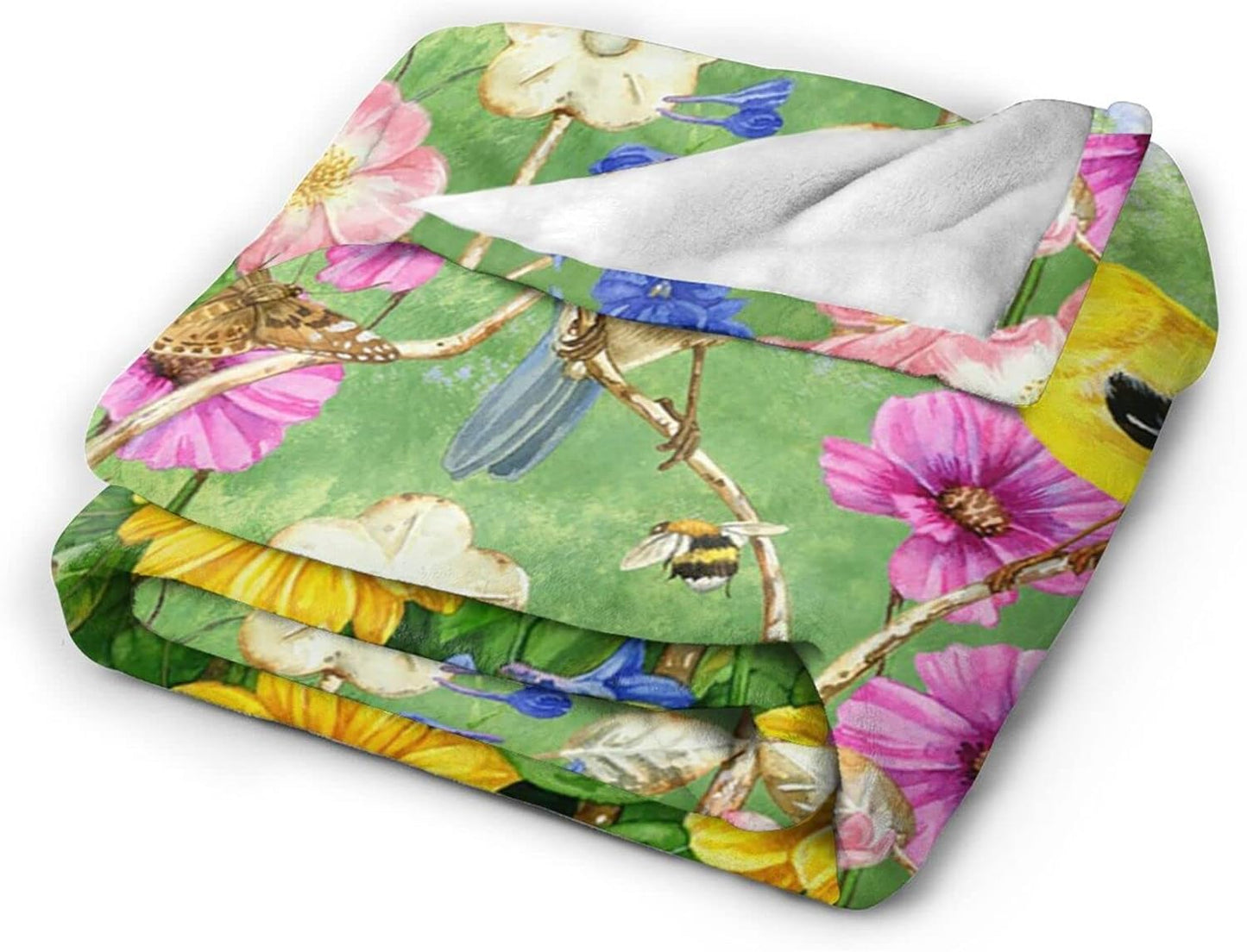 Perinsto Spring Flowers Birds Throw Blanket Ultra Soft Warm All Season Rustic Sunflowers Floral Cardinal Decorative Fleece Blankets for Bed Chair Car Sofa Couch Bedroom 60"X50"