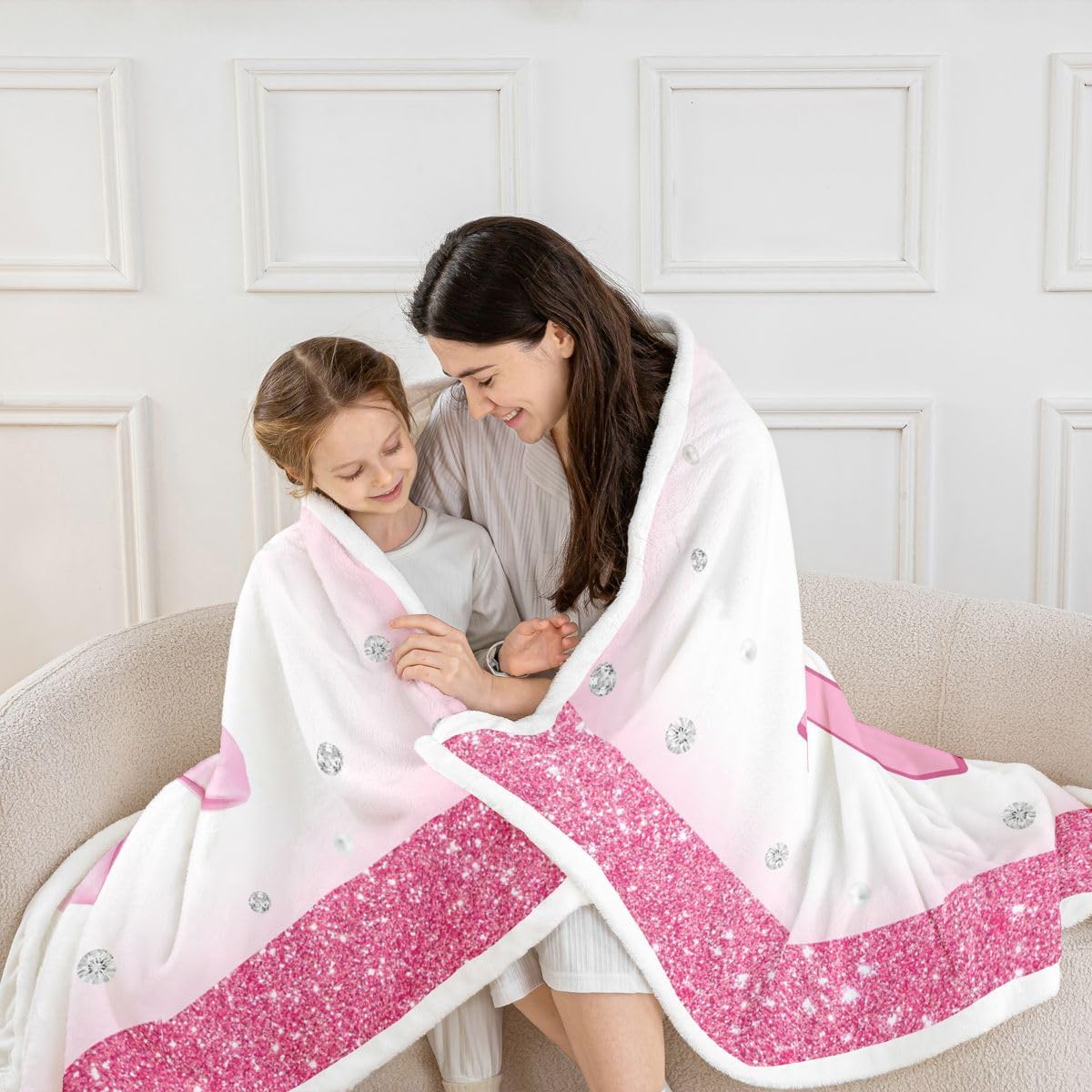 Feelyou Glitter Bow Sherpa Throw Blanket for Couch Letter 'N' Print Super Soft Cozy Fleece Pastel Blanket for Winter, Plush Throw Bow Knot Print Baby 30"x40" Colorful All Season