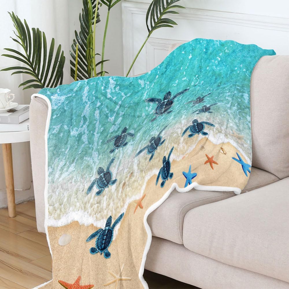 Sea Turtle Throw Blanket, Sea Turtle Blanket Gift for Women Men, Tropical Beach Decor for Bedroom, Turtle Gifts for Boys Girls Teens, Ocean Coastal Beach for Adult Kids Home Room Decor, 50X60inch