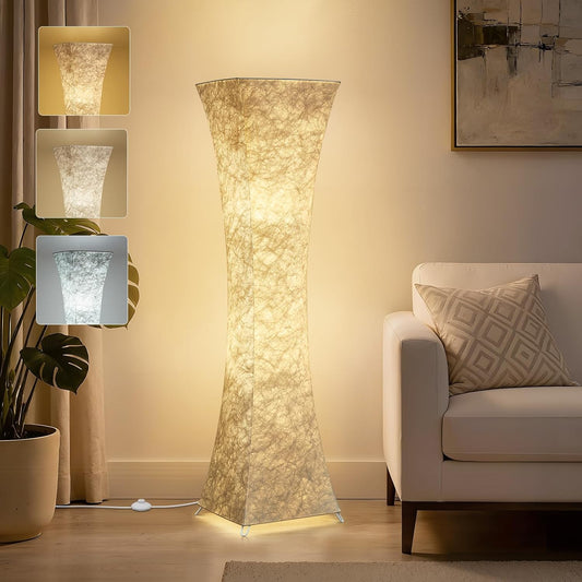 GyroVu Floor Lamp for Living Room, 47“ Adjustable Color Temperature Standing Corner Floor Lamps, Modern Column Floor Light with White Fabric Shade for Bedroom, Home Office, Kids Room, 2 Bulbs Include