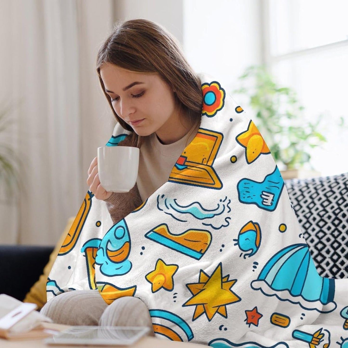 Beach Themed Graphics Throw Blanket for Couch Super Soft Warm Lightweight Throw Blankets Cozy Flannel Bed Blanket Cute Decorative Blankets for All Seasons Home Decor Gift 30"*40"（76 * 100cm）